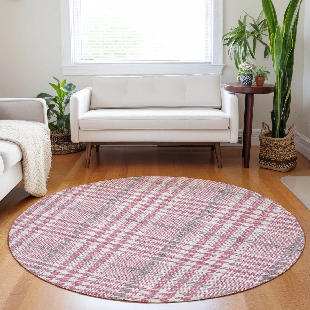 Machine Washable Indoor/ Outdoor Plaid Chantille Rug