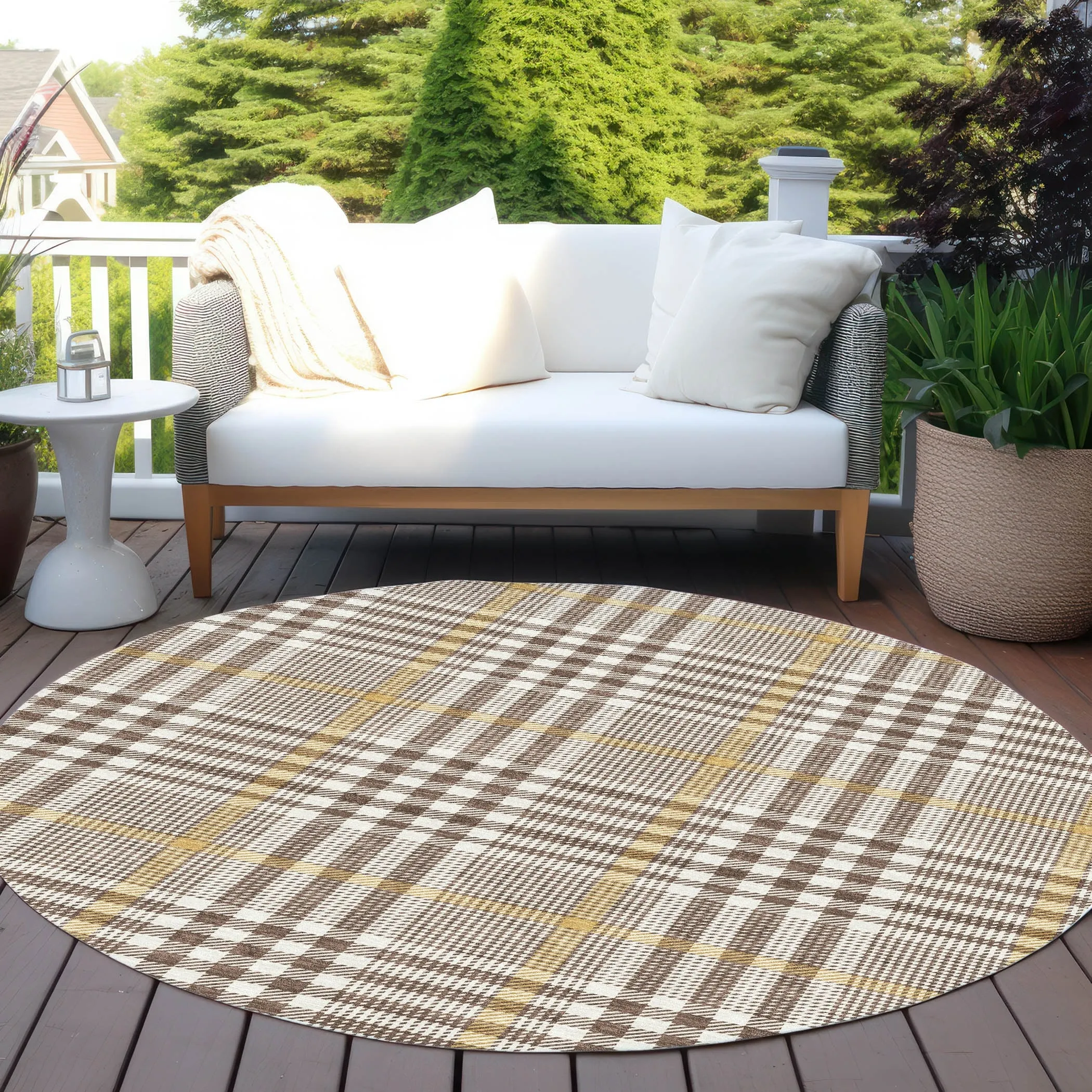 Machine Washable Indoor/ Outdoor Plaid Chantille Rug