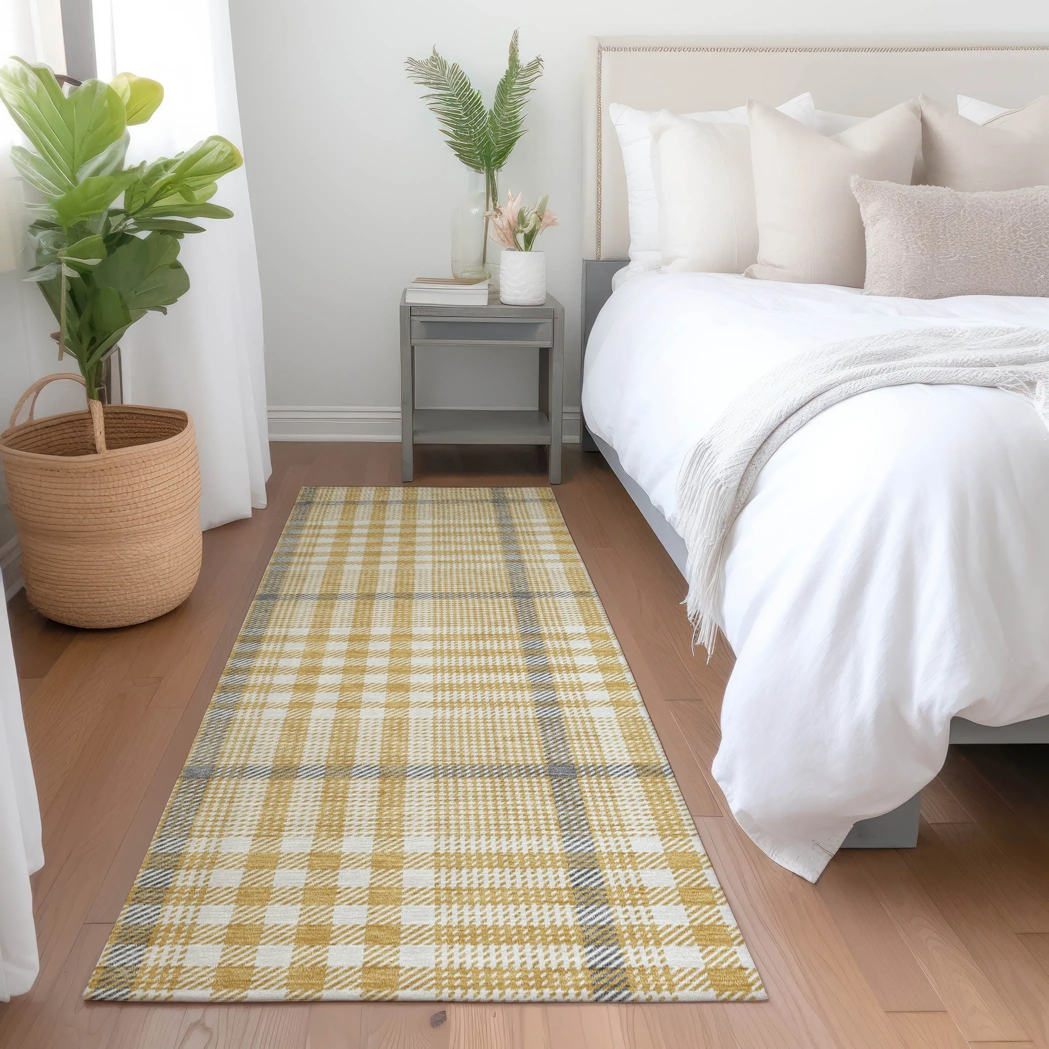 Machine Washable Indoor/ Outdoor Plaid Chantille Rug