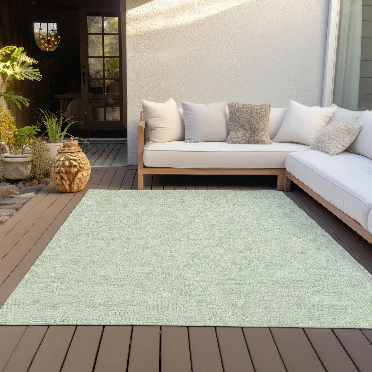 Machine Washable Indoor/ Outdoor Solid Causal Chantille Rug