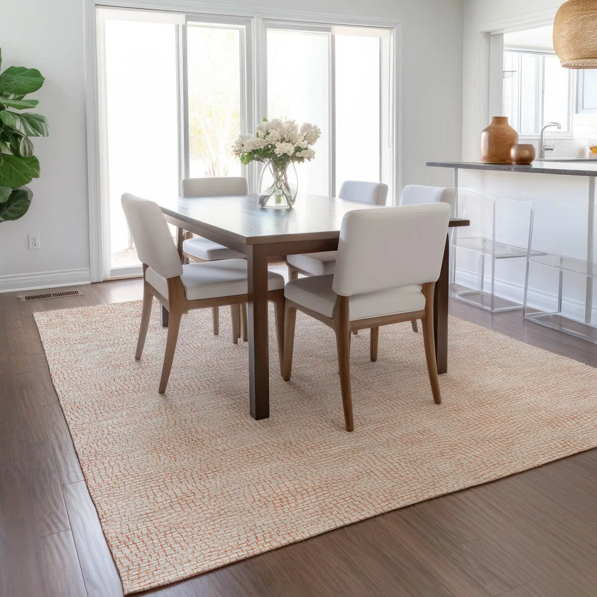 Machine Washable Indoor/ Outdoor Solid Causal Chantille Rug