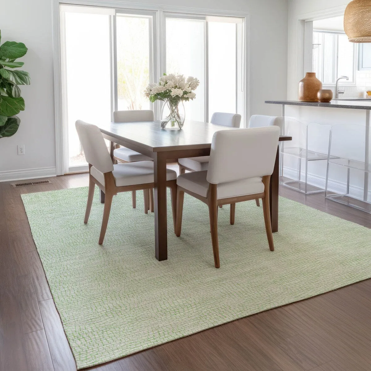 Machine Washable Indoor/ Outdoor Solid Causal Chantille Rug