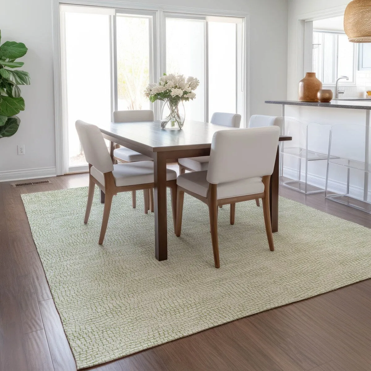 Machine Washable Indoor/ Outdoor Solid Causal Chantille Rug