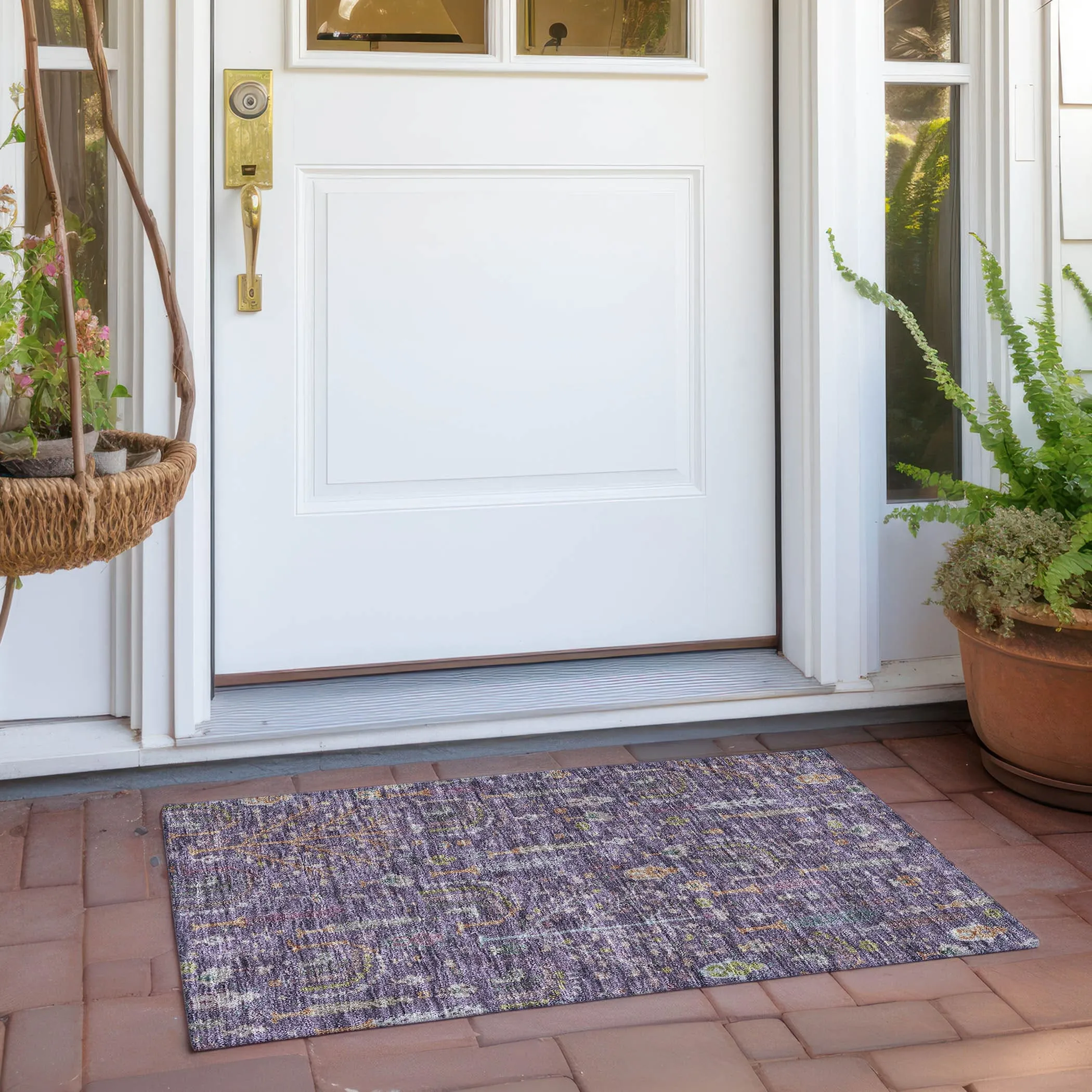 Machine Washable Indoor/ Outdoor Traditional Global Chantille Rug