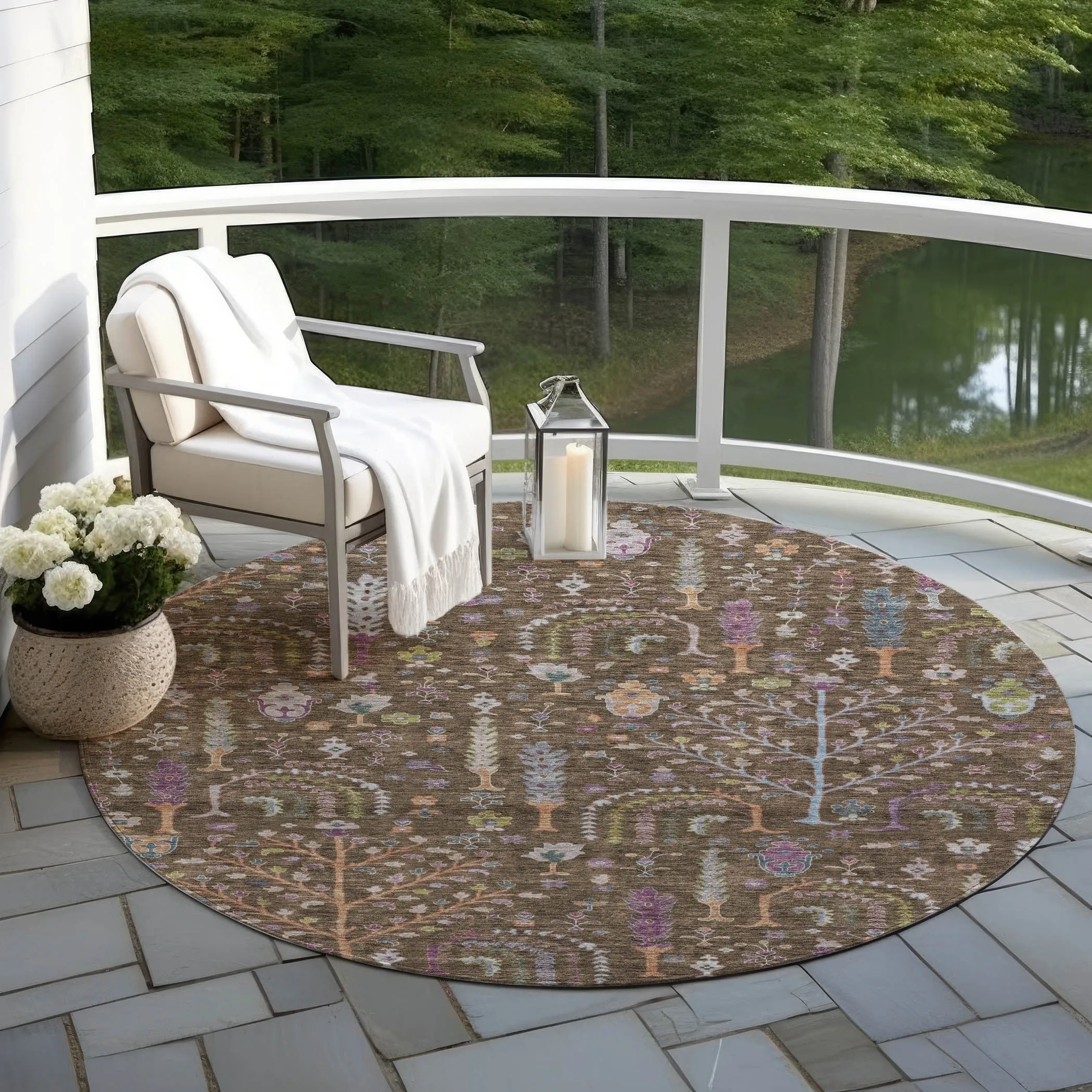 Machine Washable Indoor/ Outdoor Traditional Global Chantille Rug