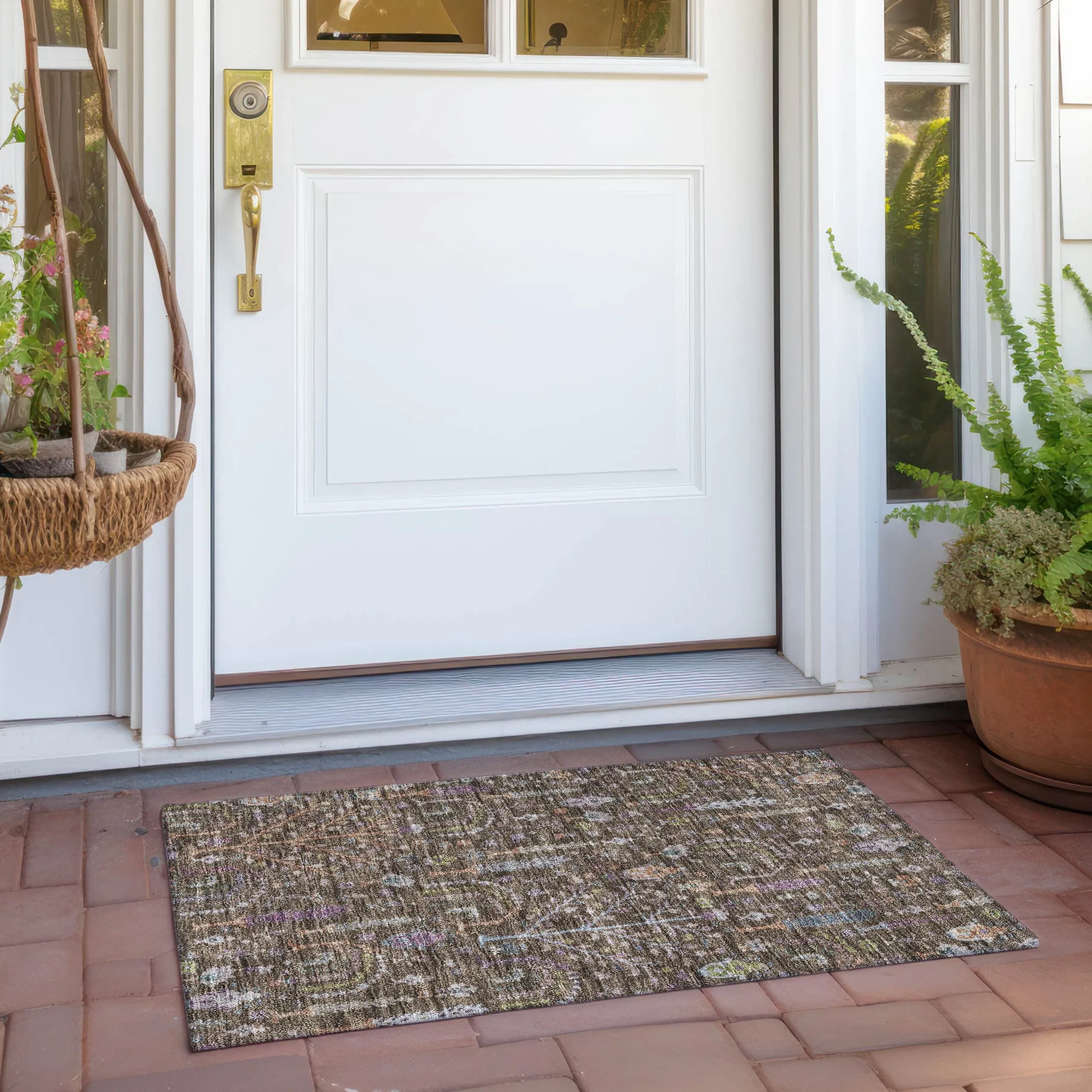 Machine Washable Indoor/ Outdoor Traditional Global Chantille Rug
