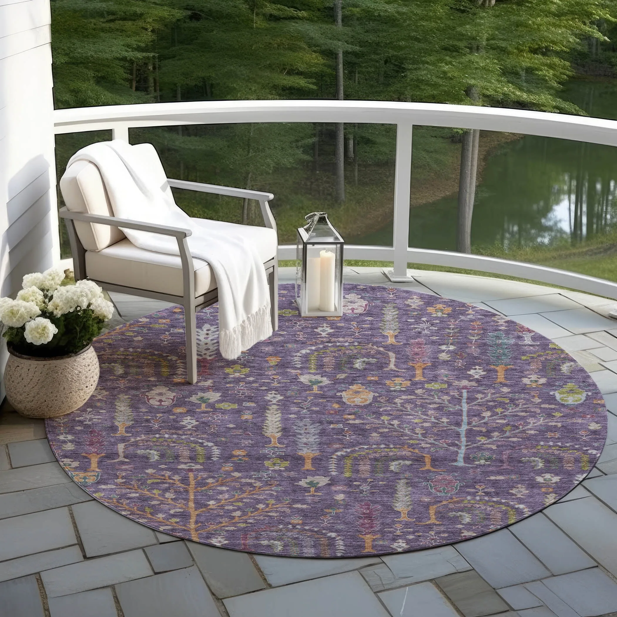 Machine Washable Indoor/ Outdoor Traditional Global Chantille Rug