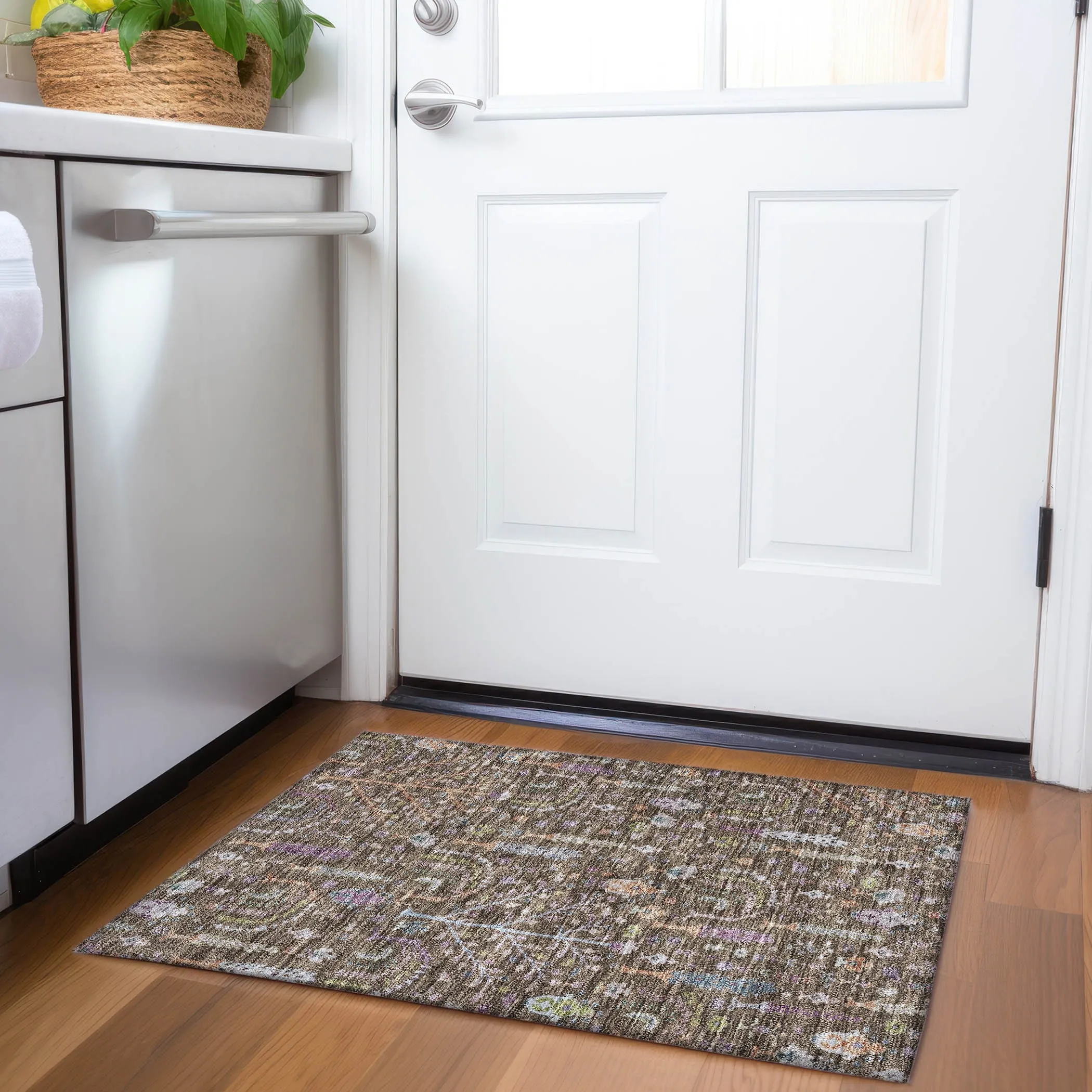 Machine Washable Indoor/ Outdoor Traditional Global Chantille Rug