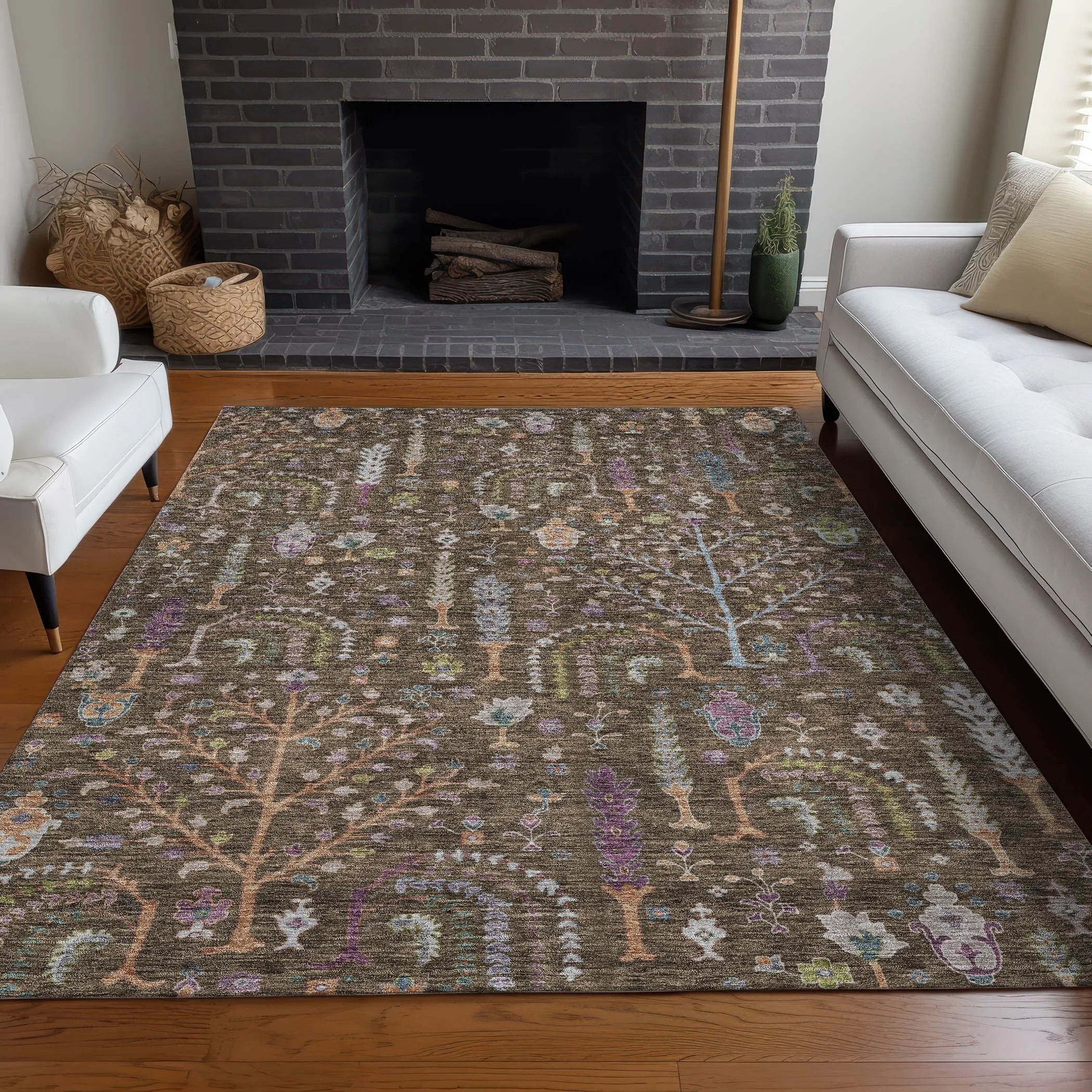 Machine Washable Indoor/ Outdoor Traditional Global Chantille Rug