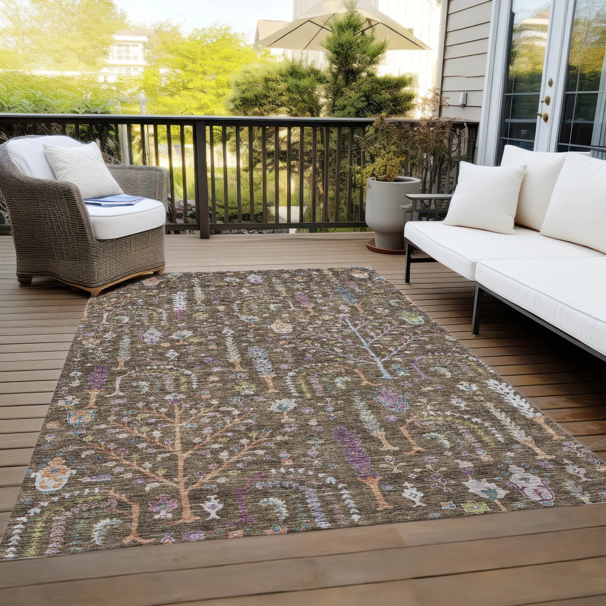 Machine Washable Indoor/ Outdoor Traditional Global Chantille Rug