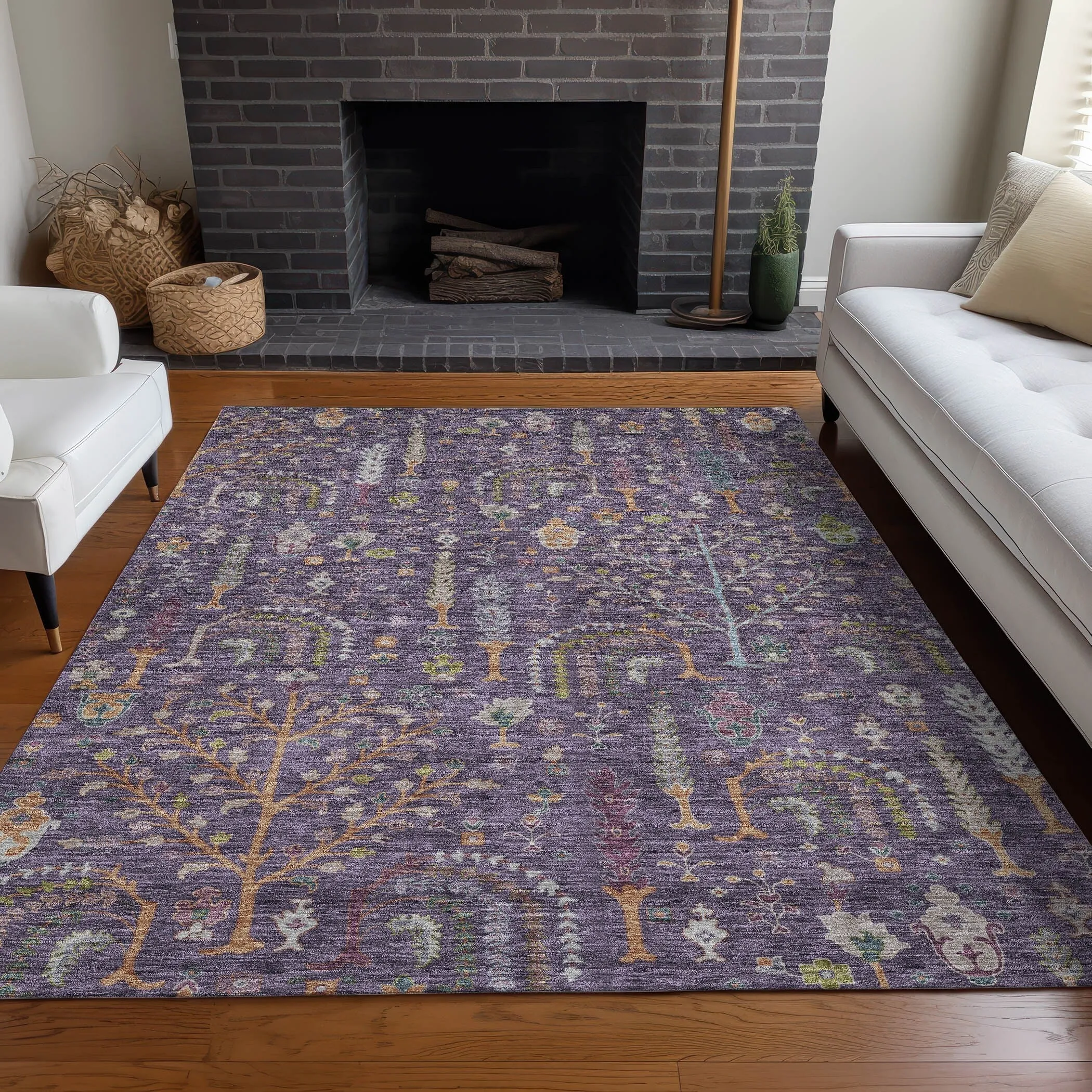Machine Washable Indoor/ Outdoor Traditional Global Chantille Rug