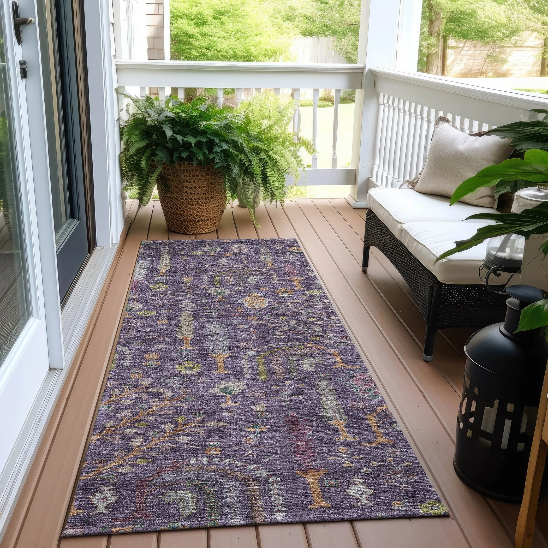Machine Washable Indoor/ Outdoor Traditional Global Chantille Rug