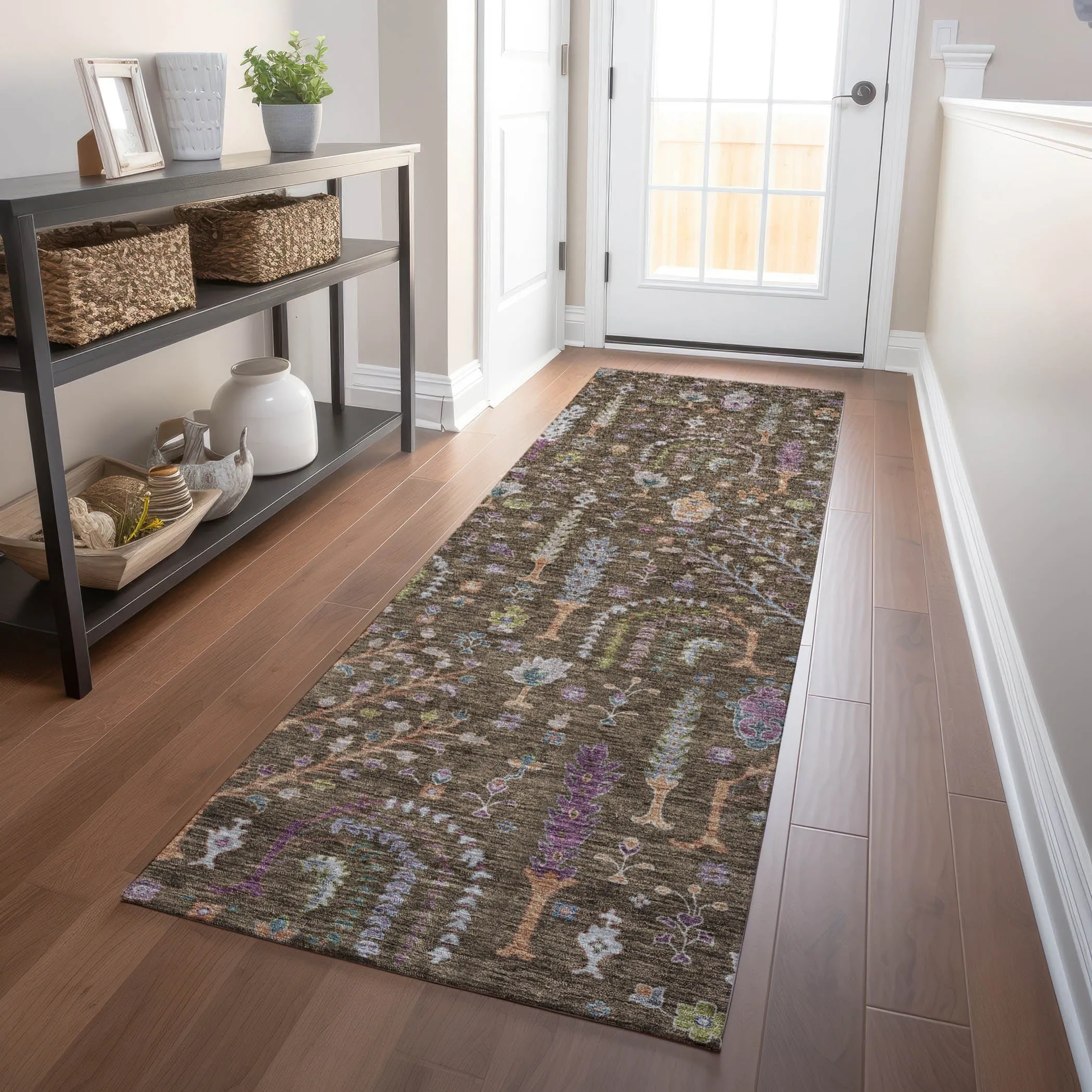 Machine Washable Indoor/ Outdoor Traditional Global Chantille Rug