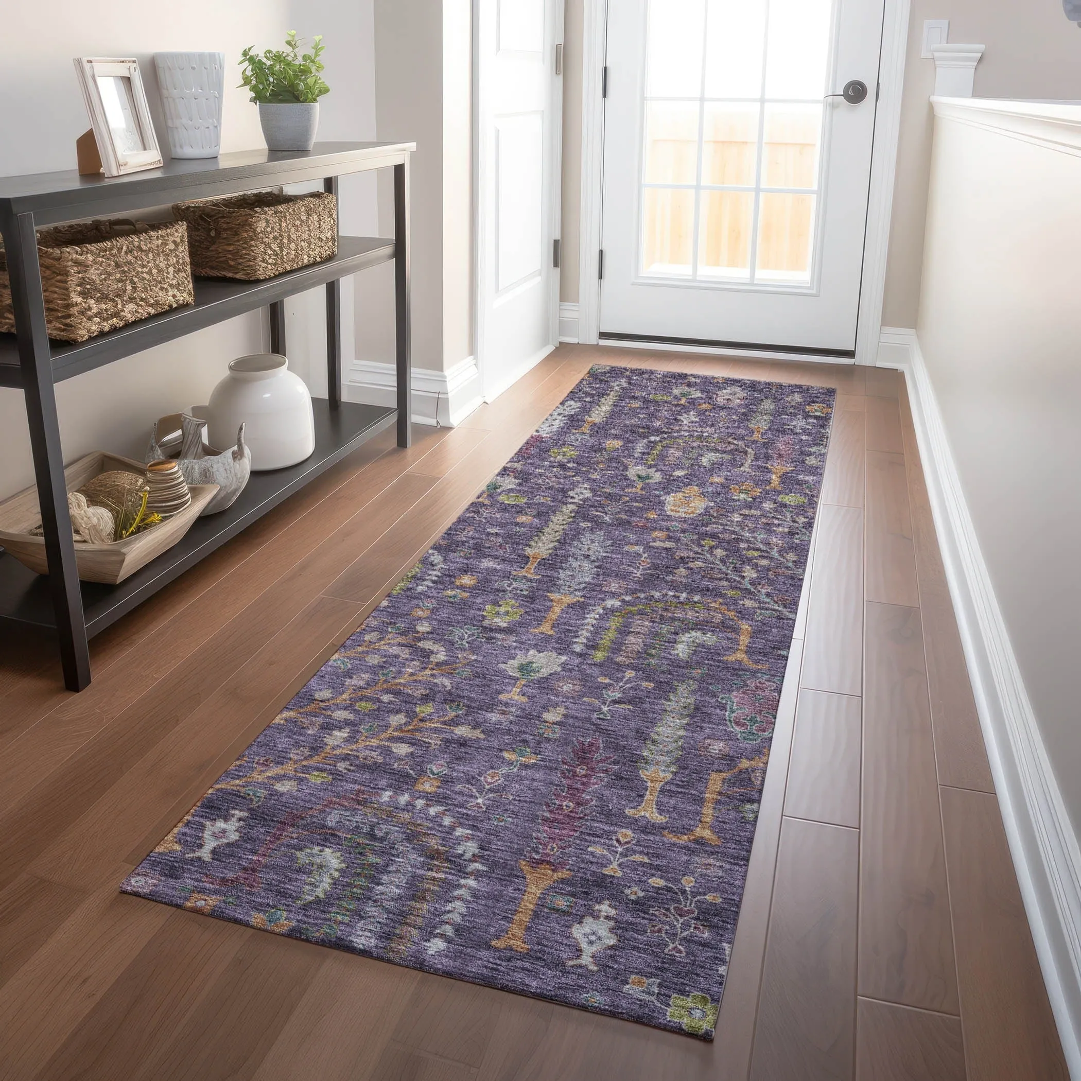 Machine Washable Indoor/ Outdoor Traditional Global Chantille Rug