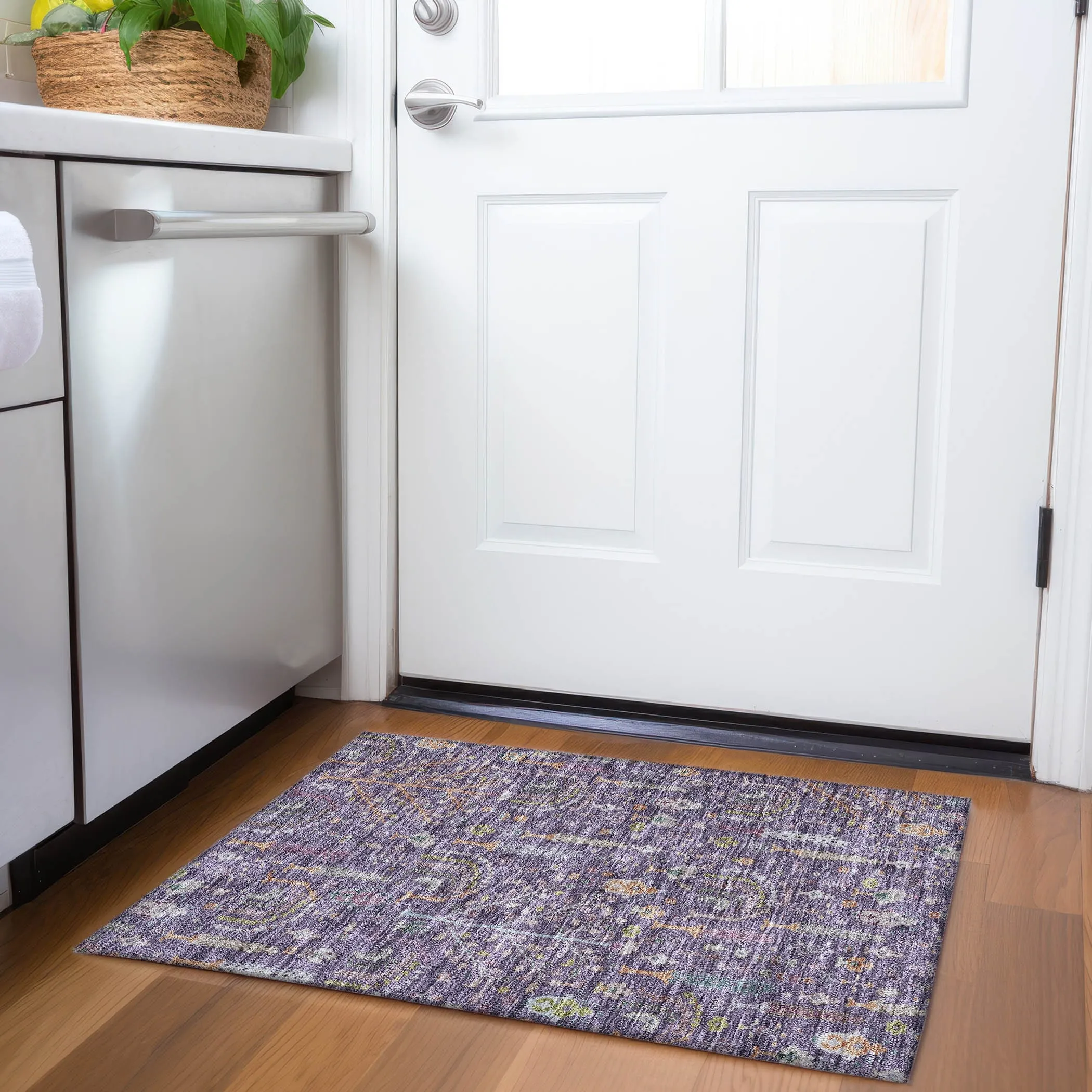 Machine Washable Indoor/ Outdoor Traditional Global Chantille Rug