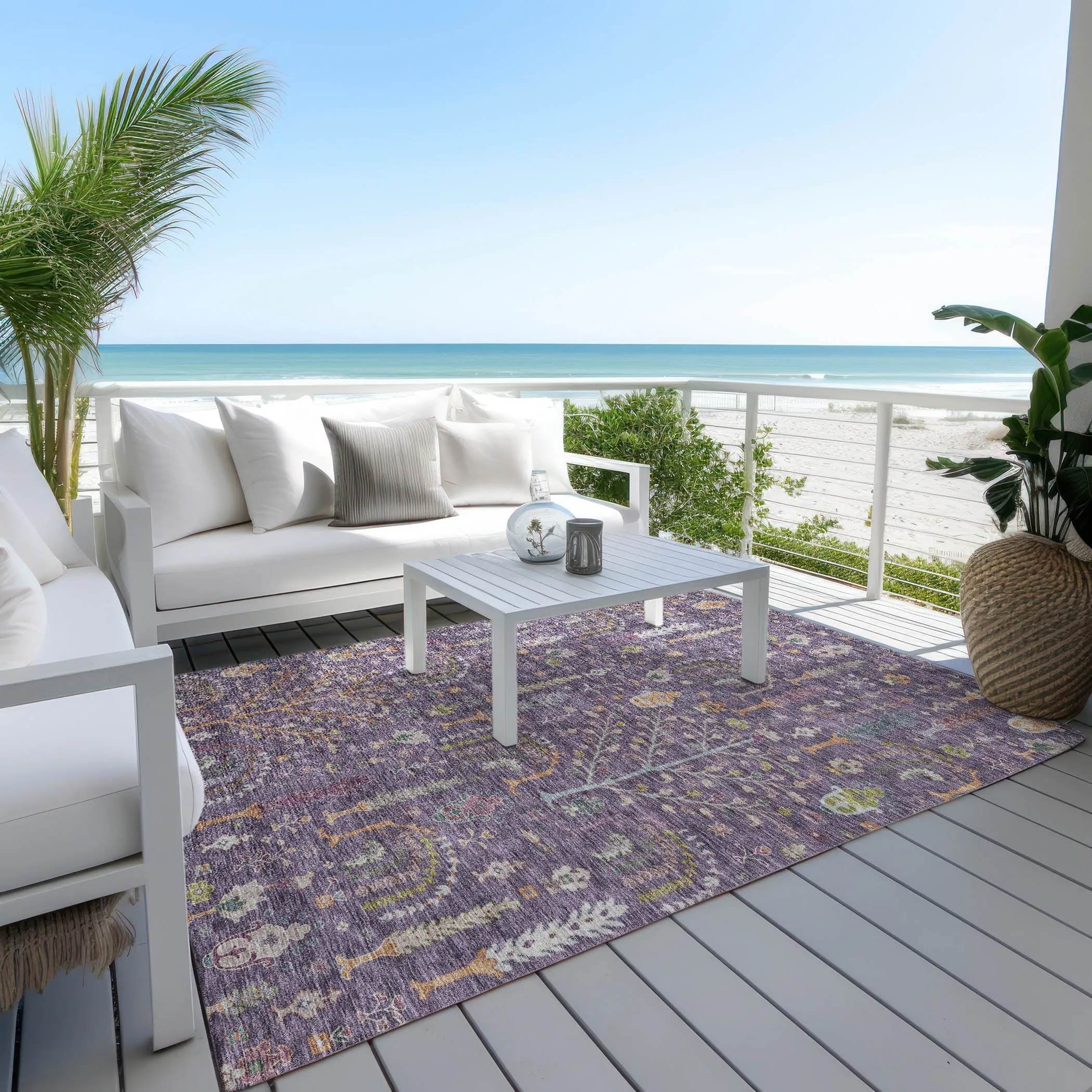 Machine Washable Indoor/ Outdoor Traditional Global Chantille Rug