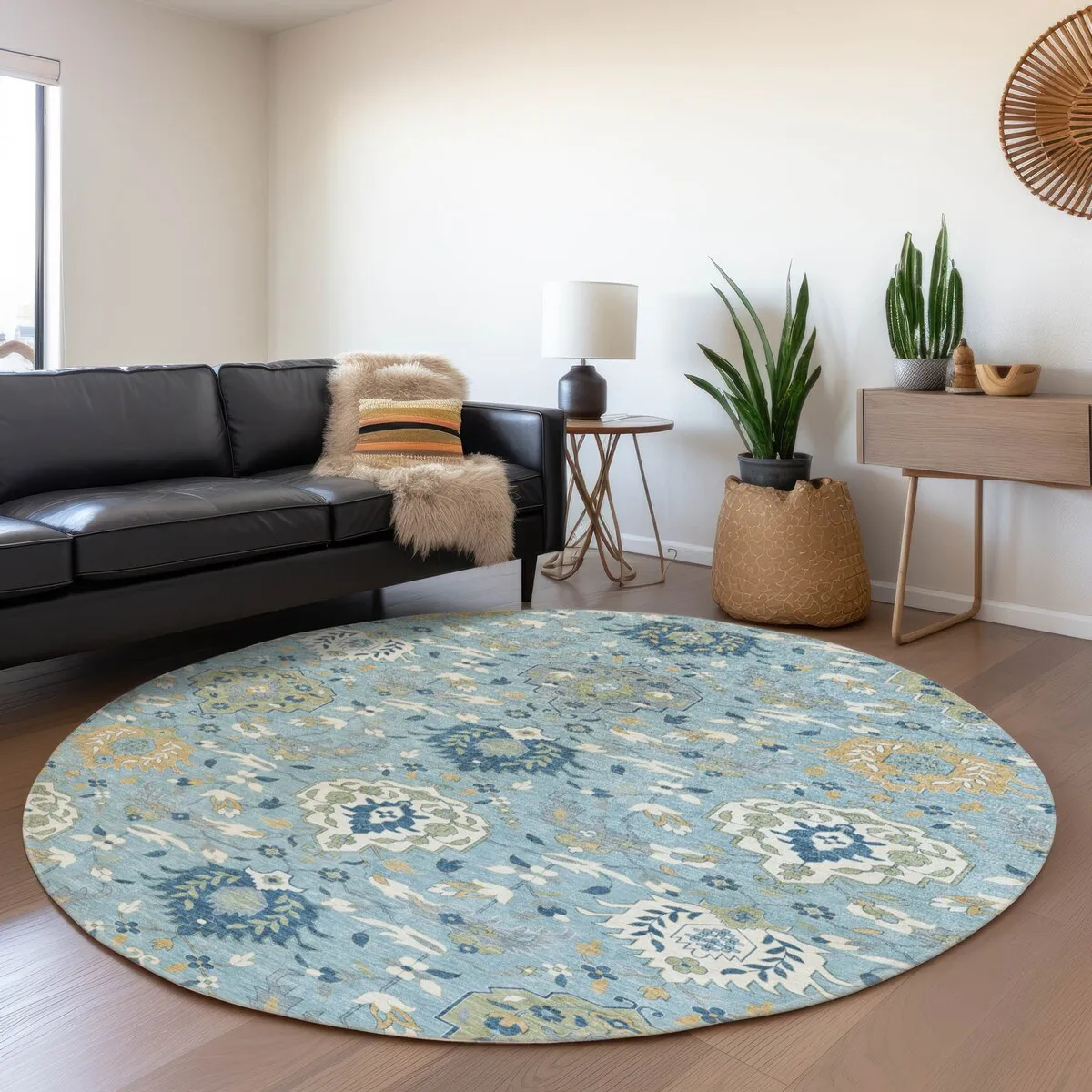 Machine Washable Indoor/ Outdoor Traditional Kashan Chantille Rug
