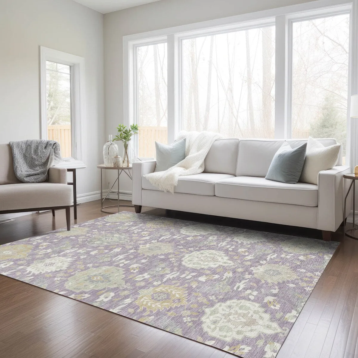 Machine Washable Indoor/ Outdoor Traditional Kashan Chantille Rug