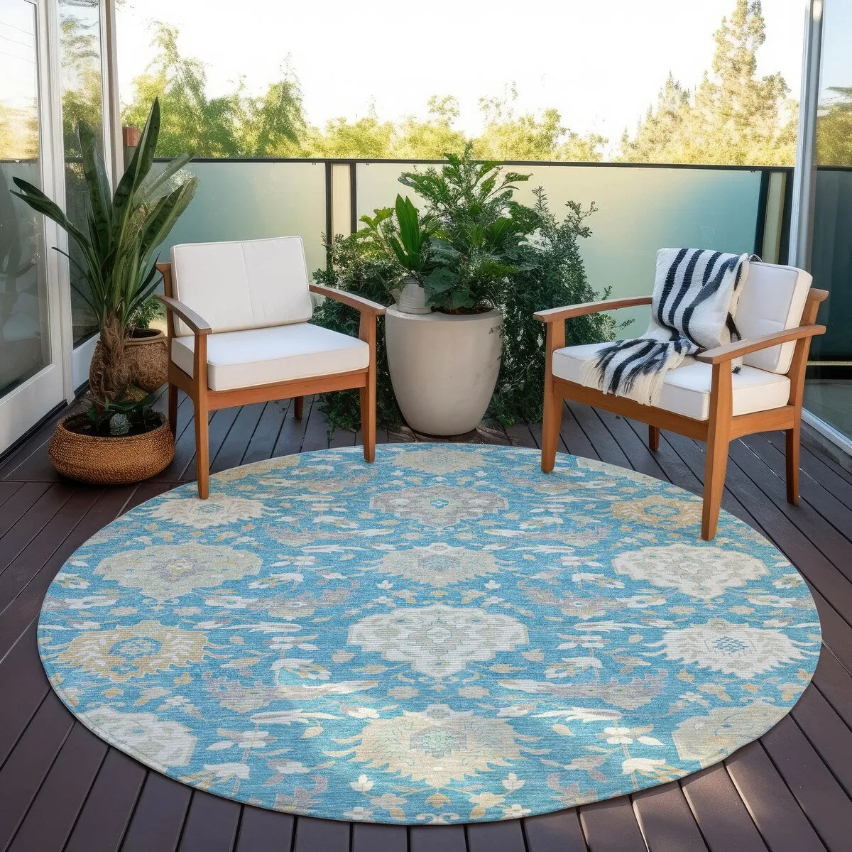 Machine Washable Indoor/ Outdoor Traditional Kashan Chantille Rug