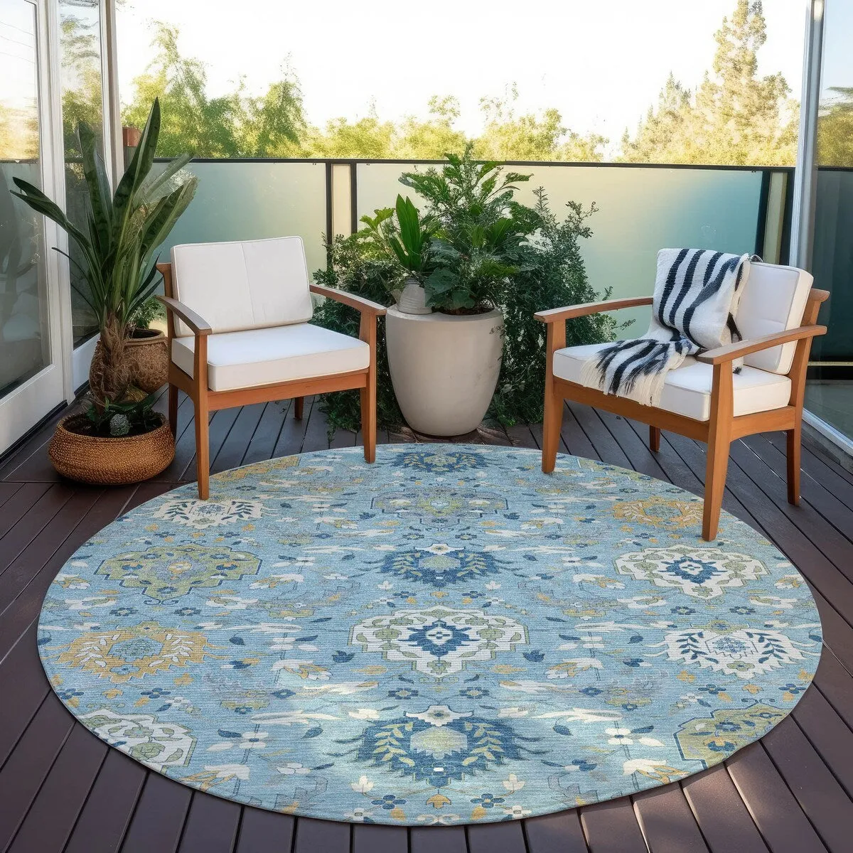 Machine Washable Indoor/ Outdoor Traditional Kashan Chantille Rug