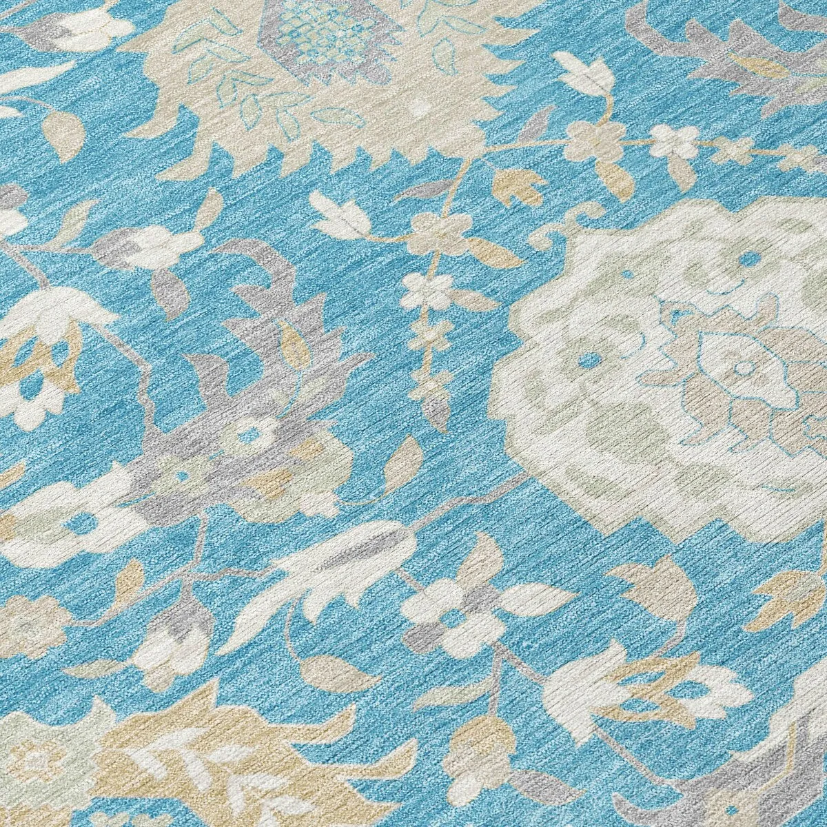 Machine Washable Indoor/ Outdoor Traditional Kashan Chantille Rug