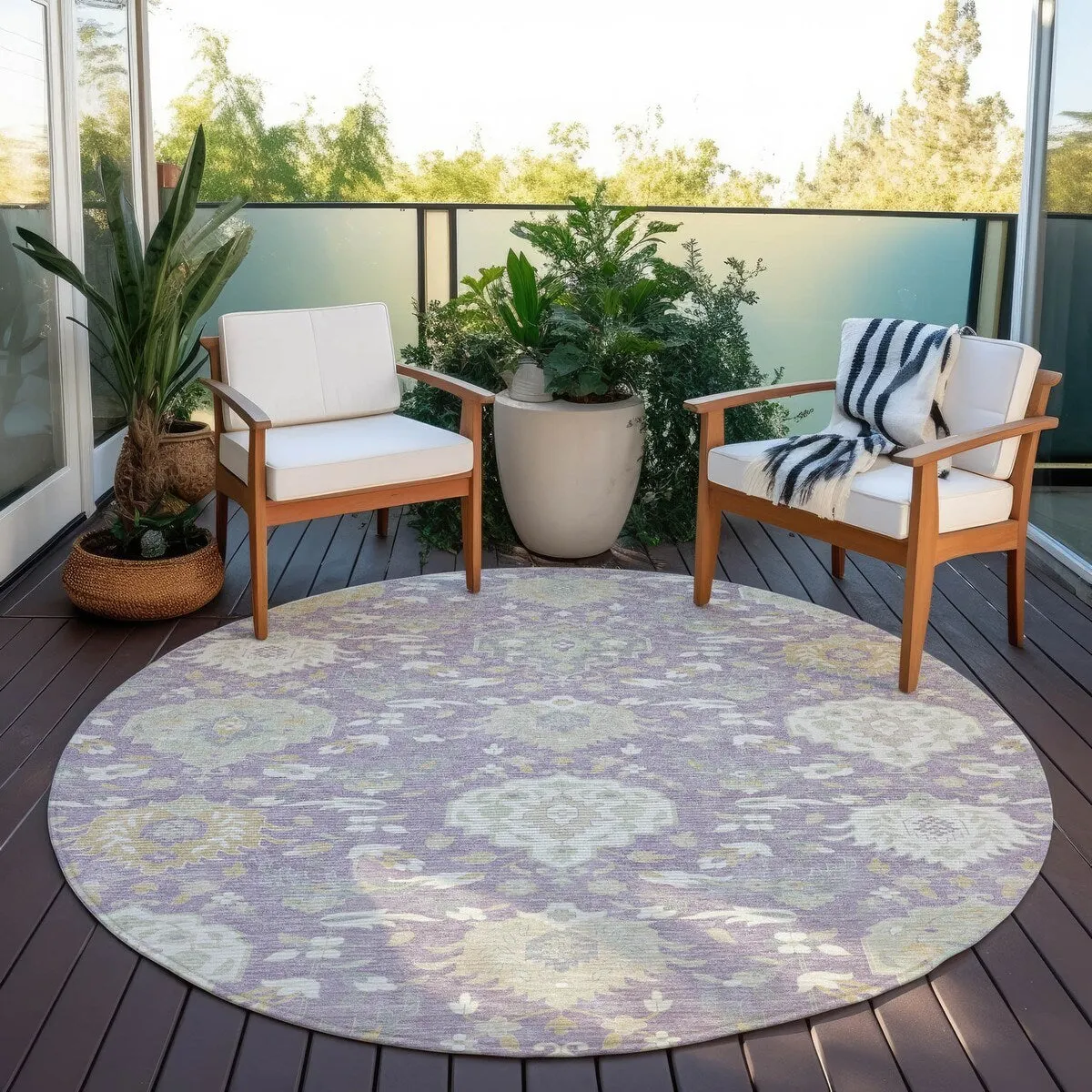 Machine Washable Indoor/ Outdoor Traditional Kashan Chantille Rug
