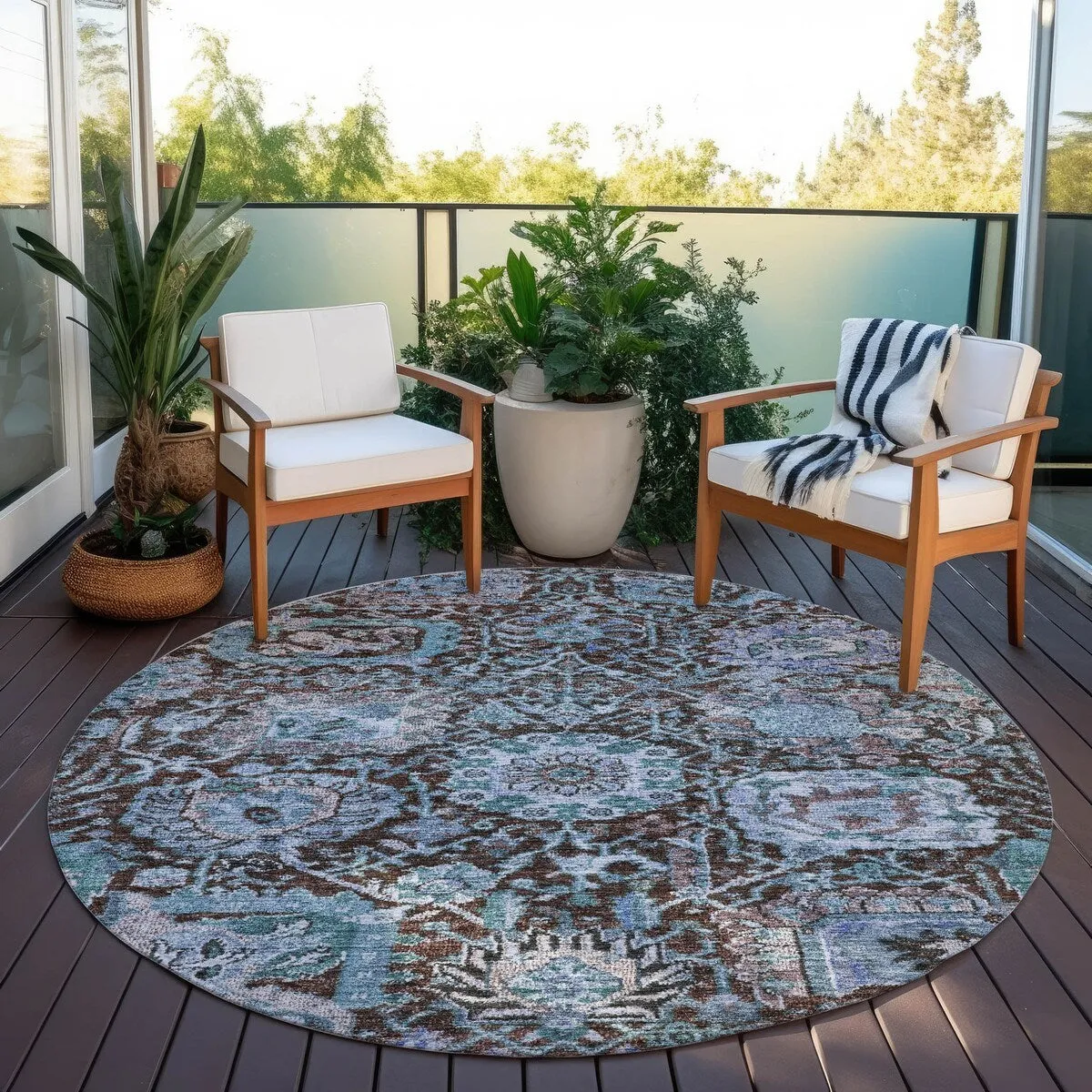 Machine Washable Indoor/ Outdoor Traditional Persian Chantille Rug