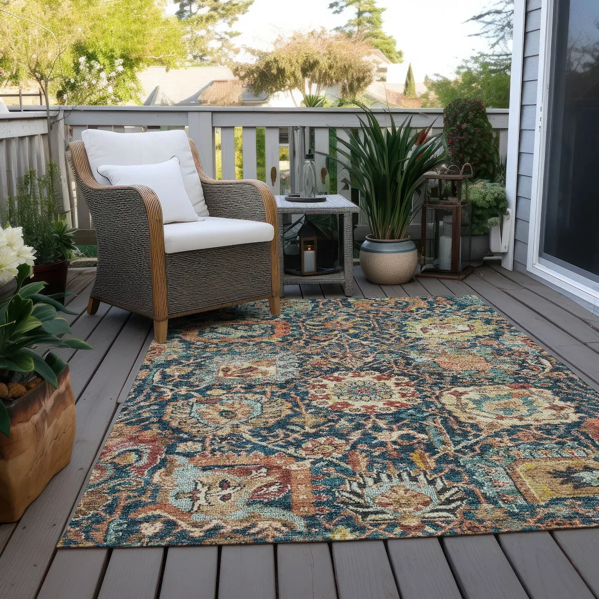 Machine Washable Indoor/ Outdoor Traditional Persian Chantille Rug