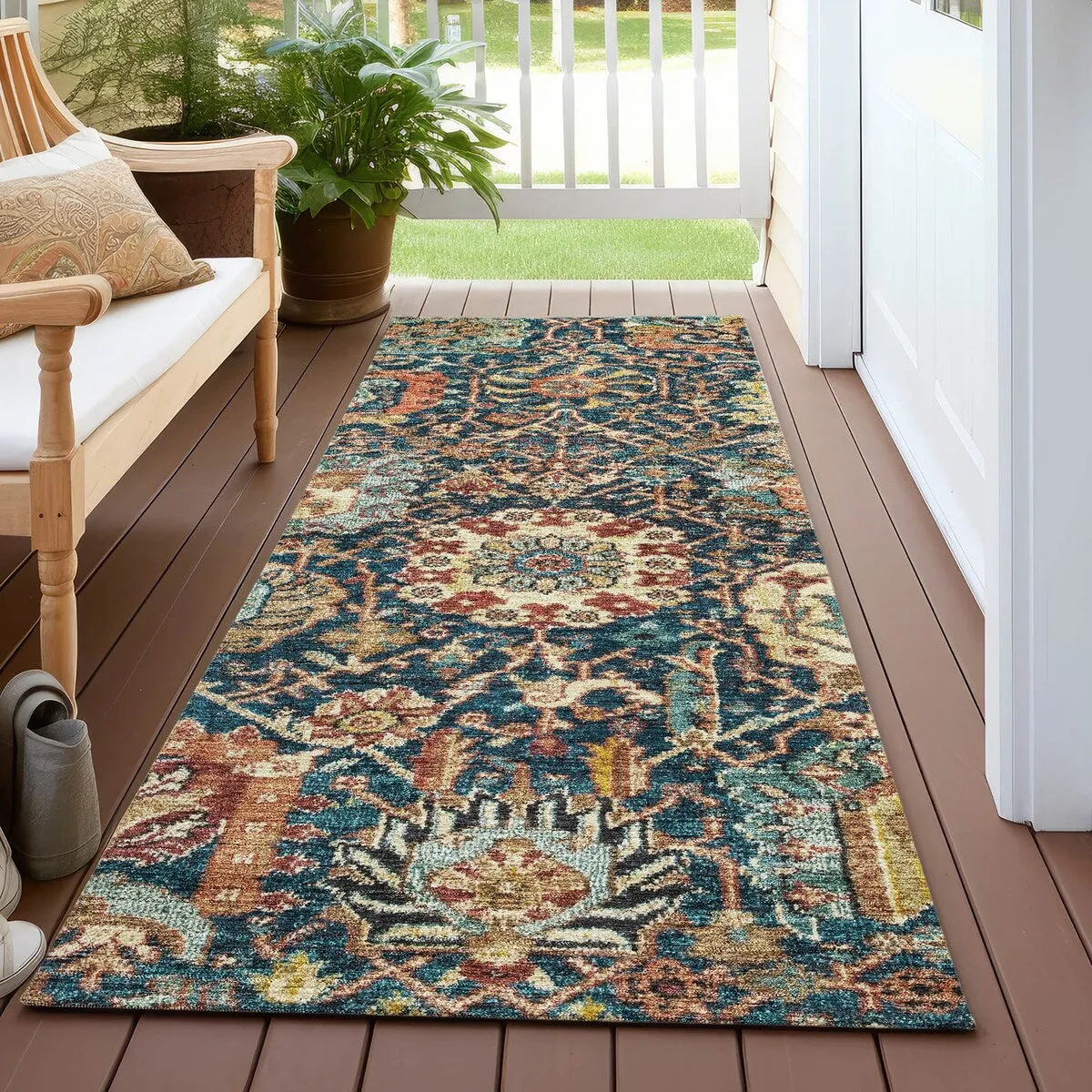 Machine Washable Indoor/ Outdoor Traditional Persian Chantille Rug