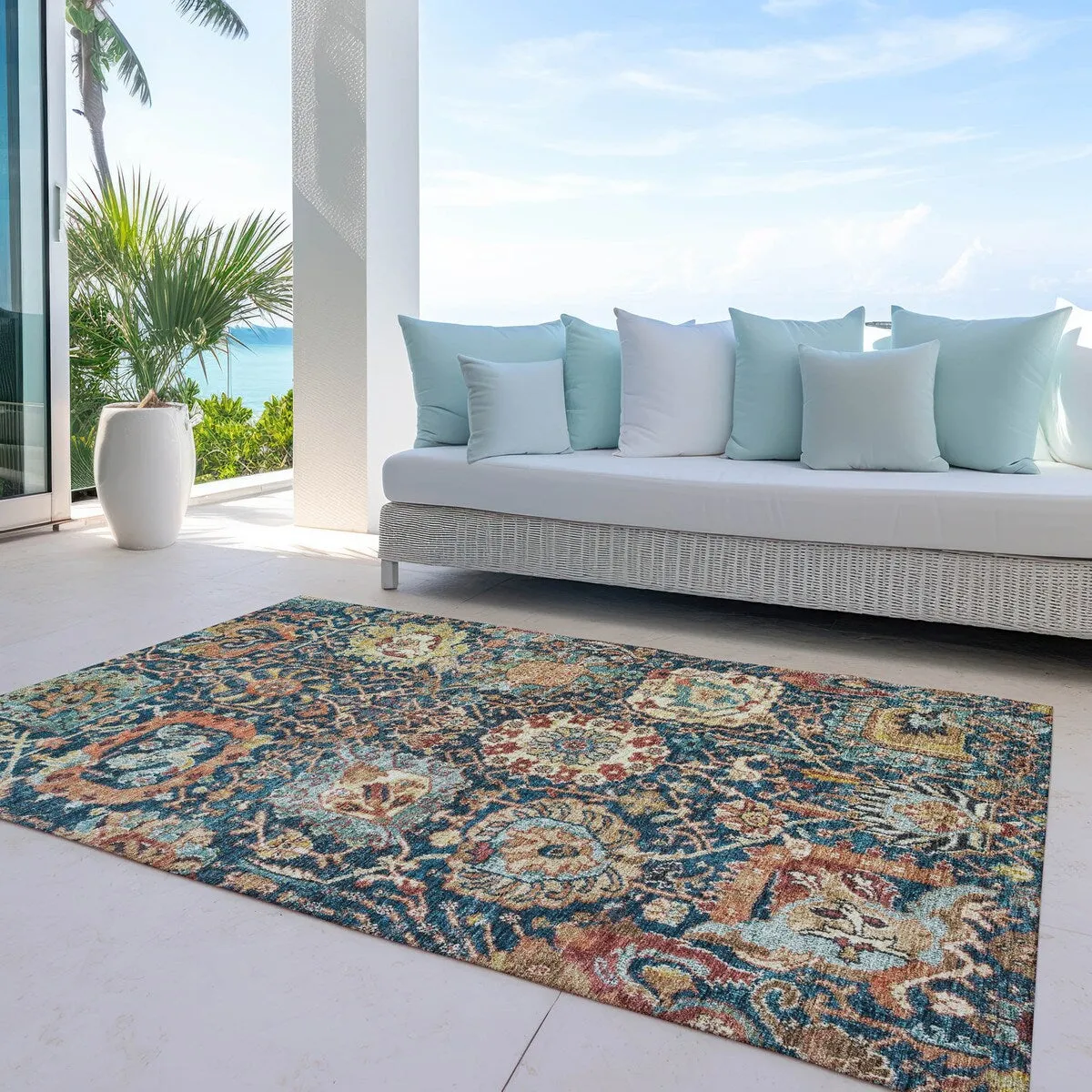 Machine Washable Indoor/ Outdoor Traditional Persian Chantille Rug