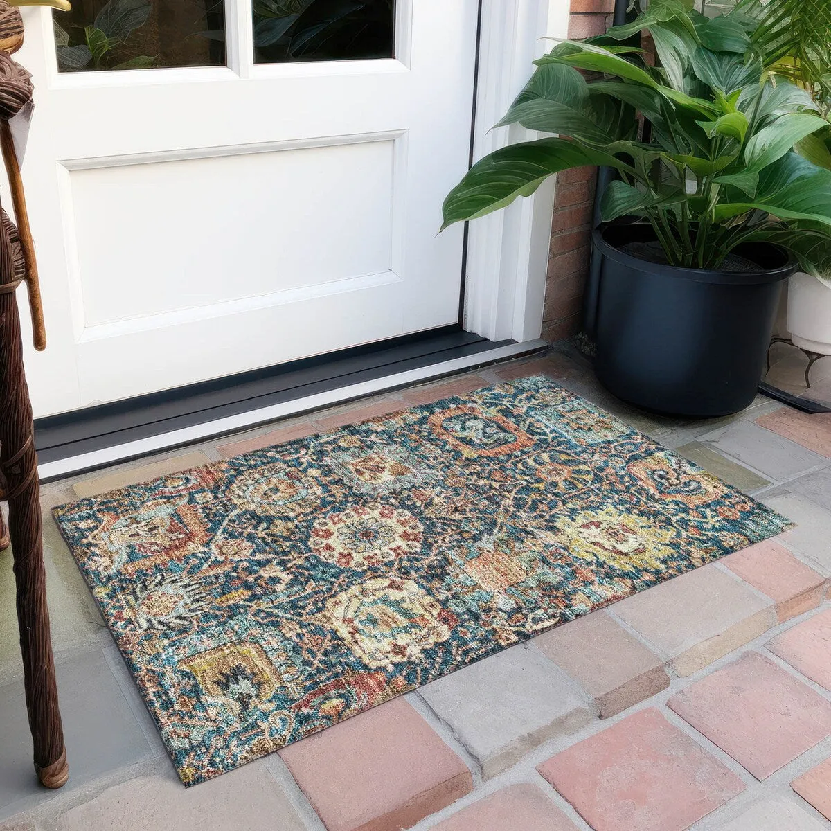Machine Washable Indoor/ Outdoor Traditional Persian Chantille Rug