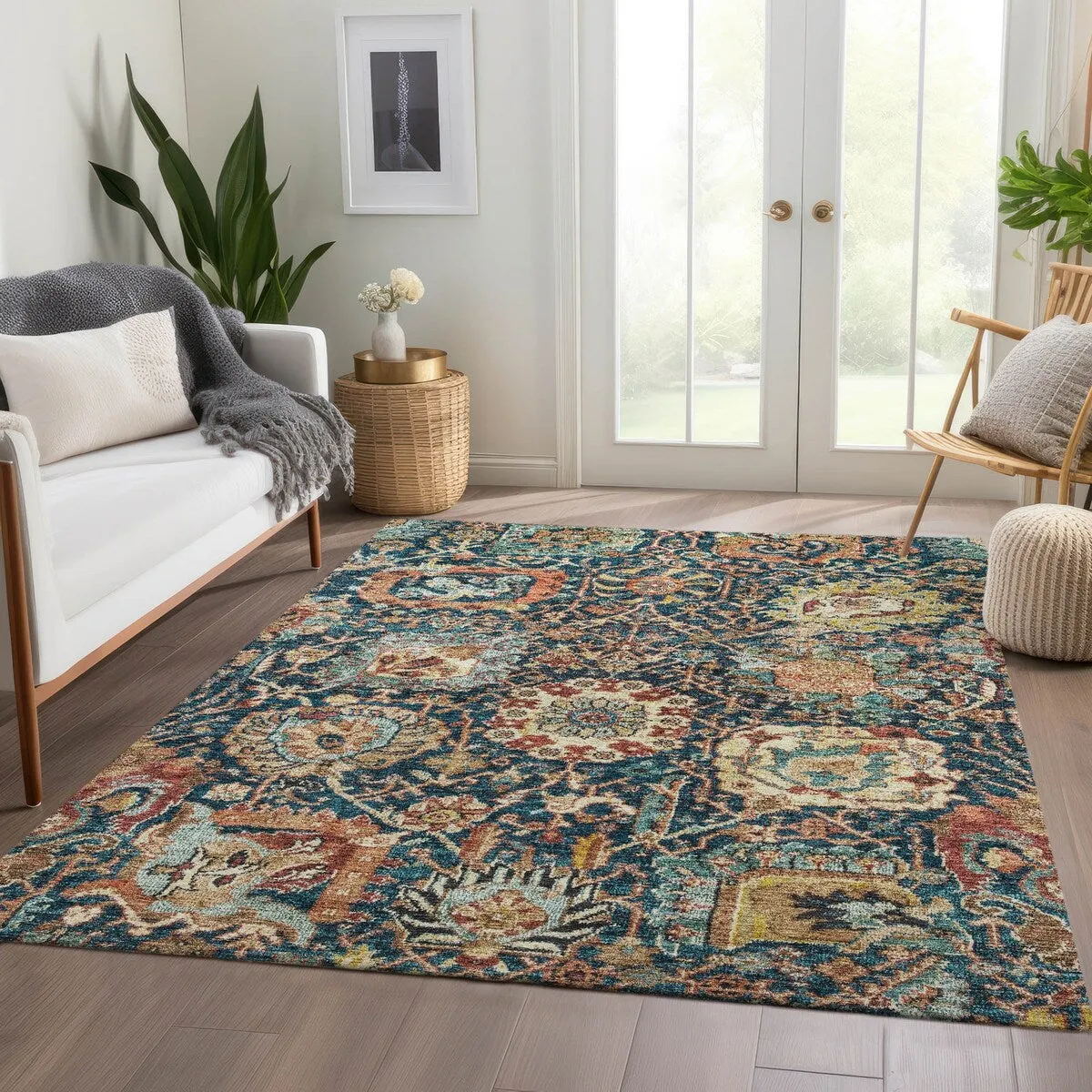 Machine Washable Indoor/ Outdoor Traditional Persian Chantille Rug