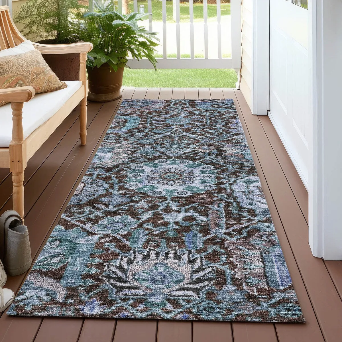 Machine Washable Indoor/ Outdoor Traditional Persian Chantille Rug