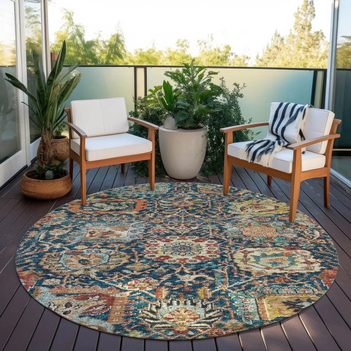 Machine Washable Indoor/ Outdoor Traditional Persian Chantille Rug