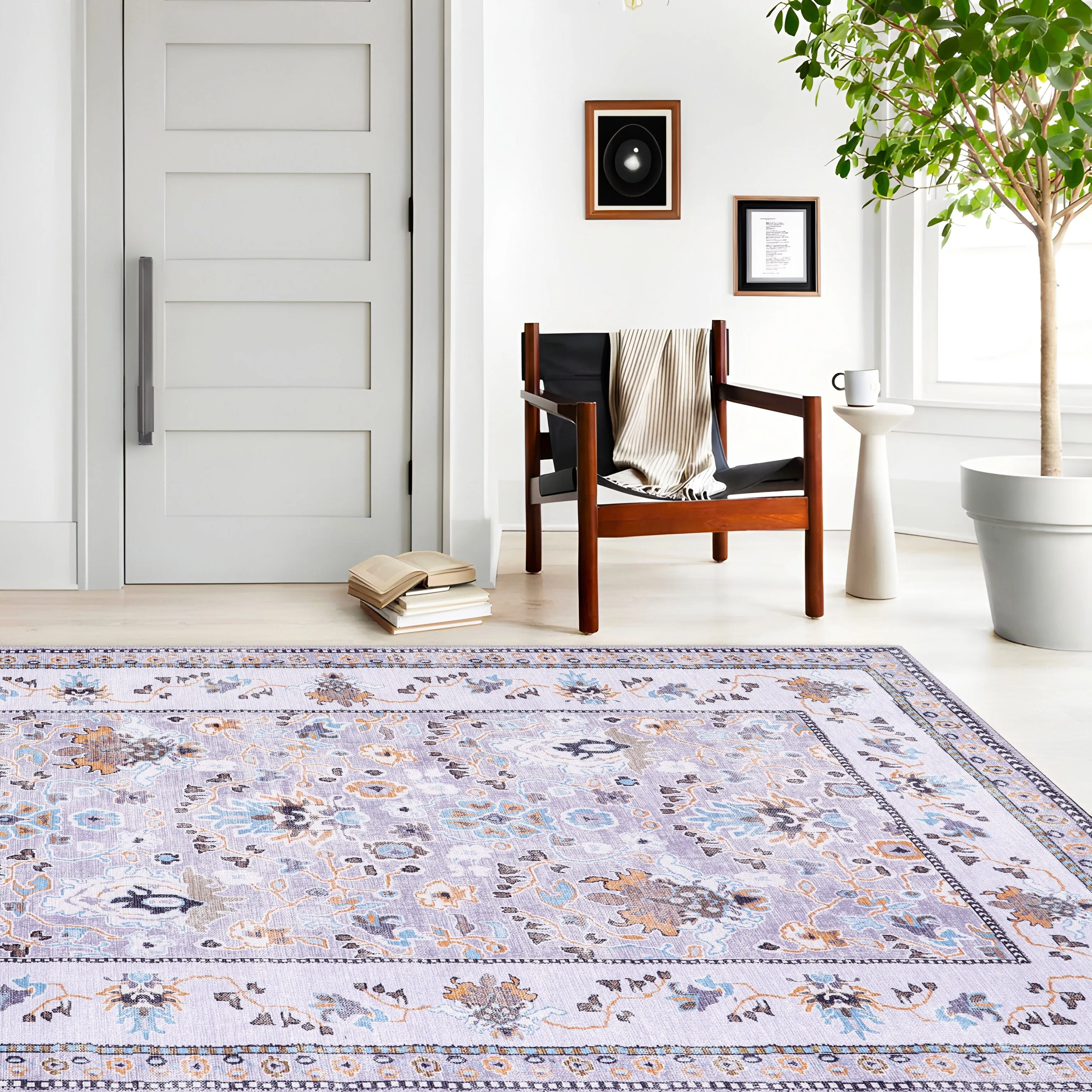 Machine Washable Indoor Rug Floral Pattern Stain Free for Indoor Living Room Bedroom Office Area Rug