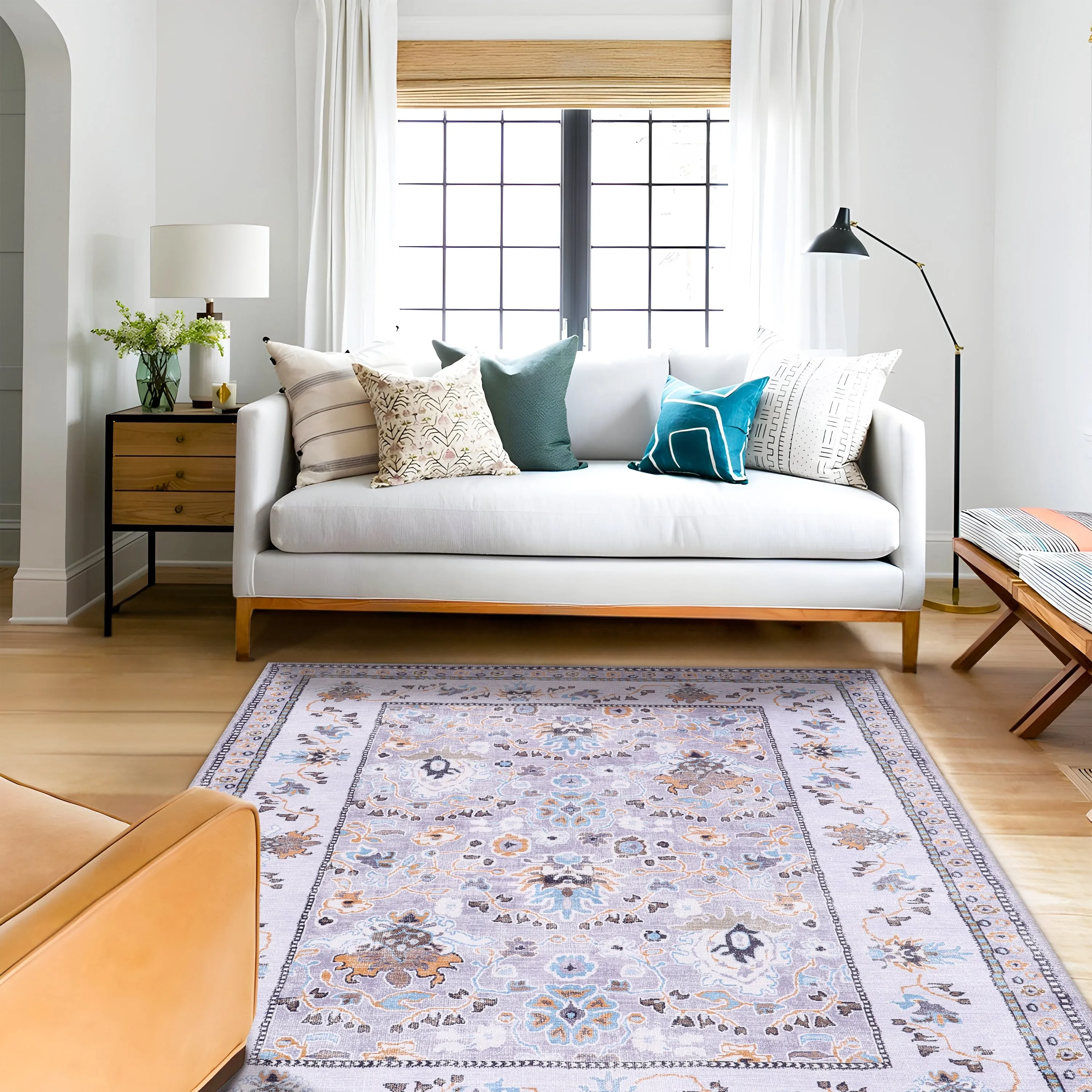 Machine Washable Indoor Rug Floral Pattern Stain Free for Indoor Living Room Bedroom Office Area Rug