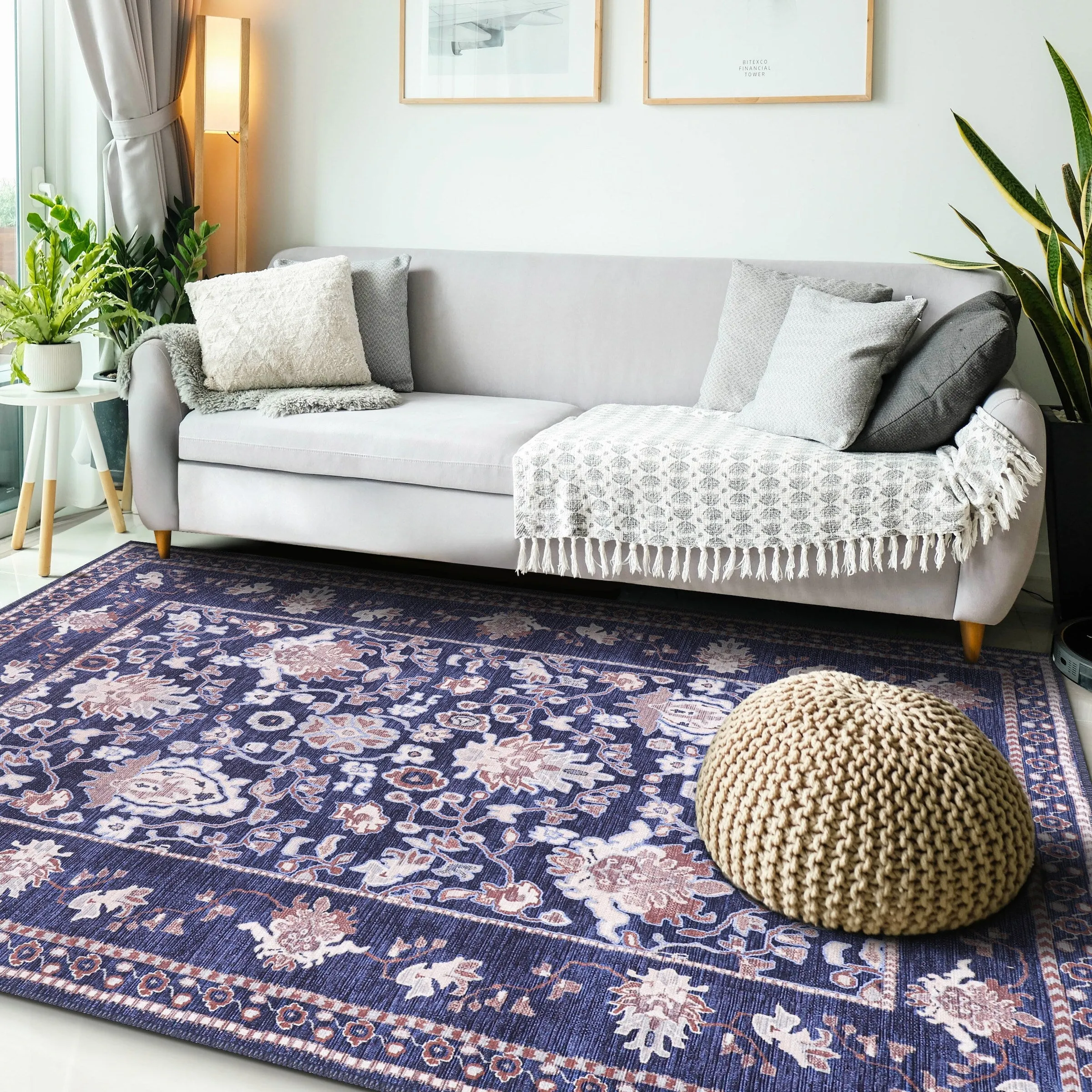 Machine Washable Indoor Rug Floral Pattern Stain Free for Indoor Living Room Bedroom Office Area Rug
