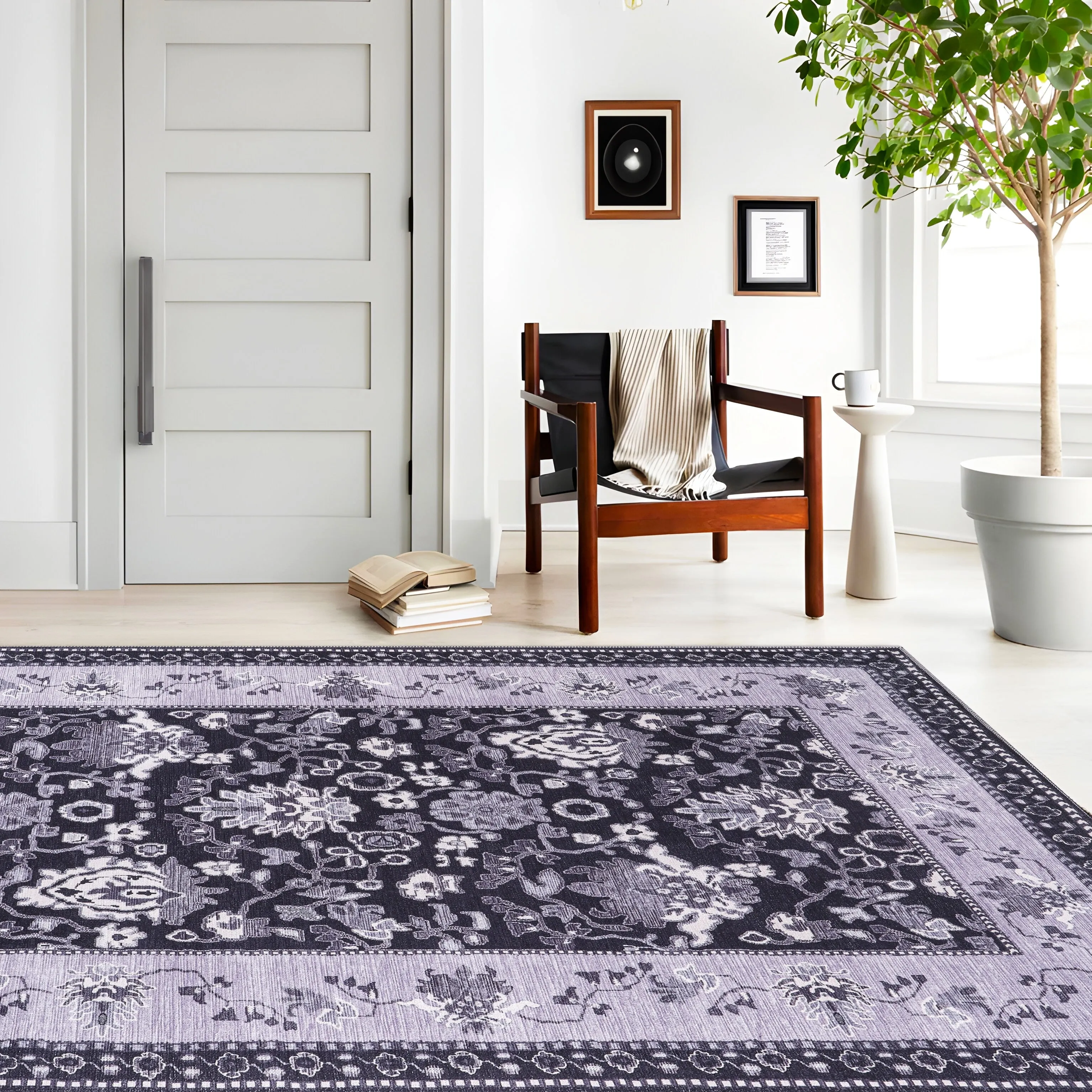 Machine Washable Indoor Rug Floral Pattern Stain Free for Indoor Living Room Bedroom Office Area Rug