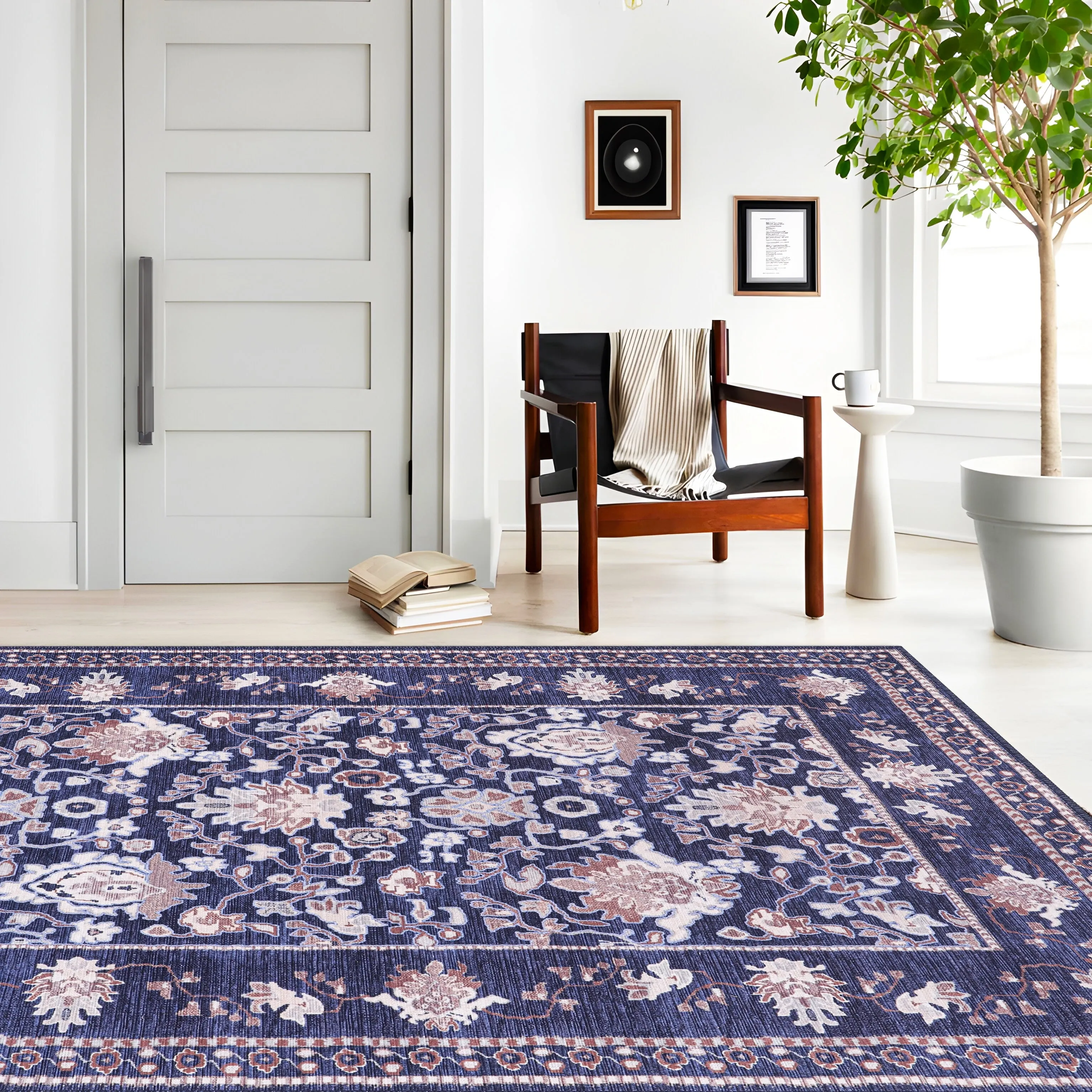 Machine Washable Indoor Rug Floral Pattern Stain Free for Indoor Living Room Bedroom Office Area Rug