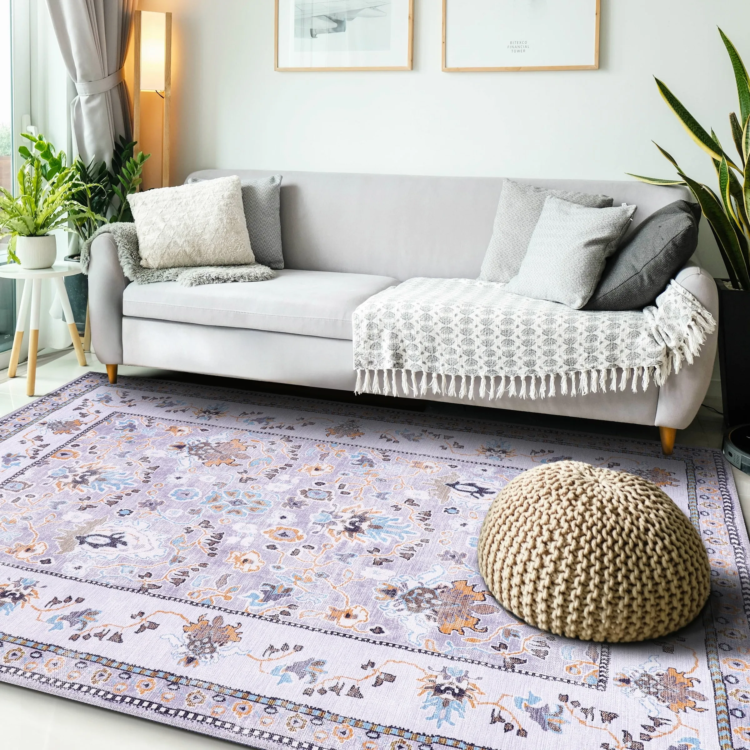 Machine Washable Indoor Rug Floral Pattern Stain Free for Indoor Living Room Bedroom Office Area Rug