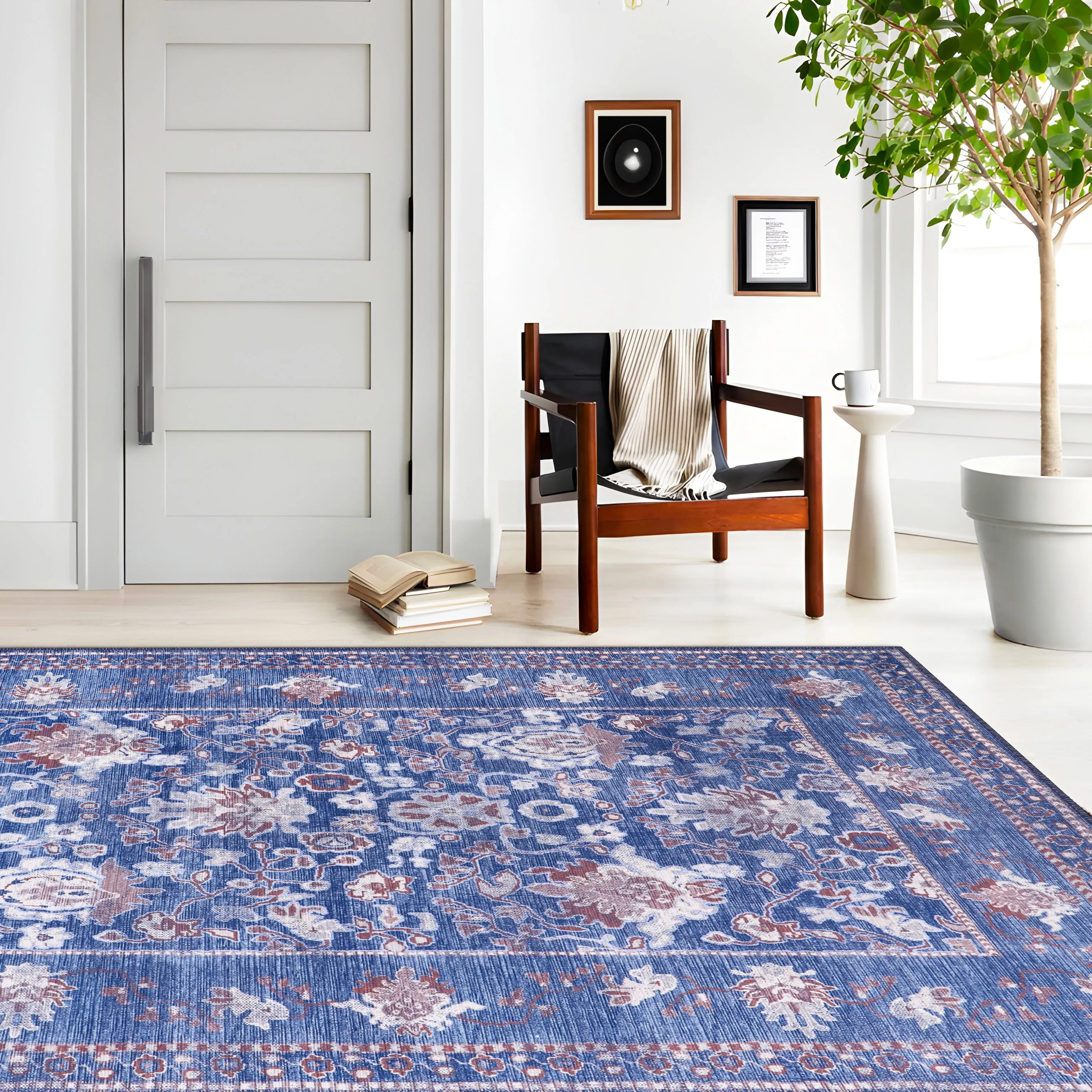 Machine Washable Indoor Rug Floral Pattern Stain Free for Indoor Living Room Bedroom Office Area Rug