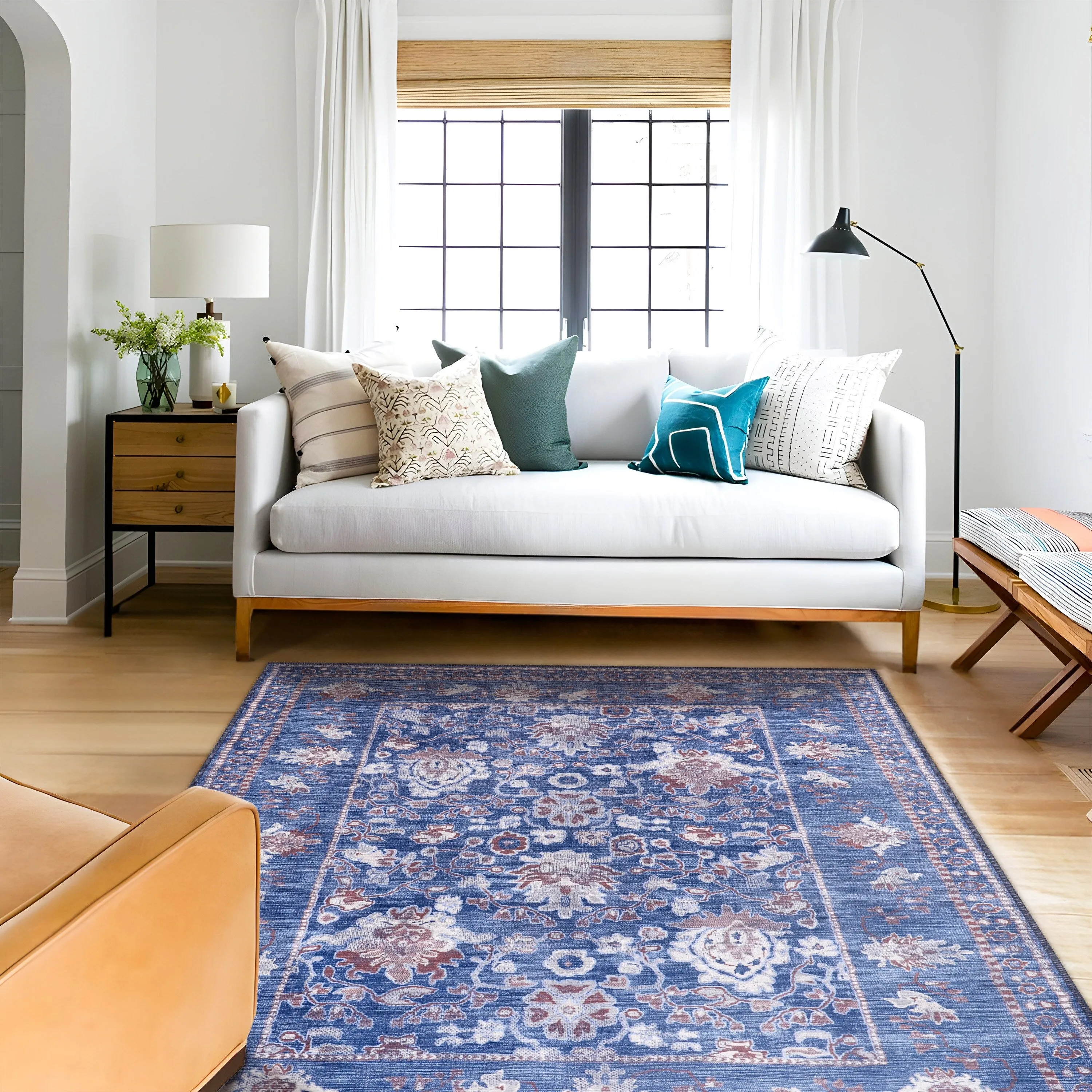 Machine Washable Indoor Rug Floral Pattern Stain Free for Indoor Living Room Bedroom Office Area Rug