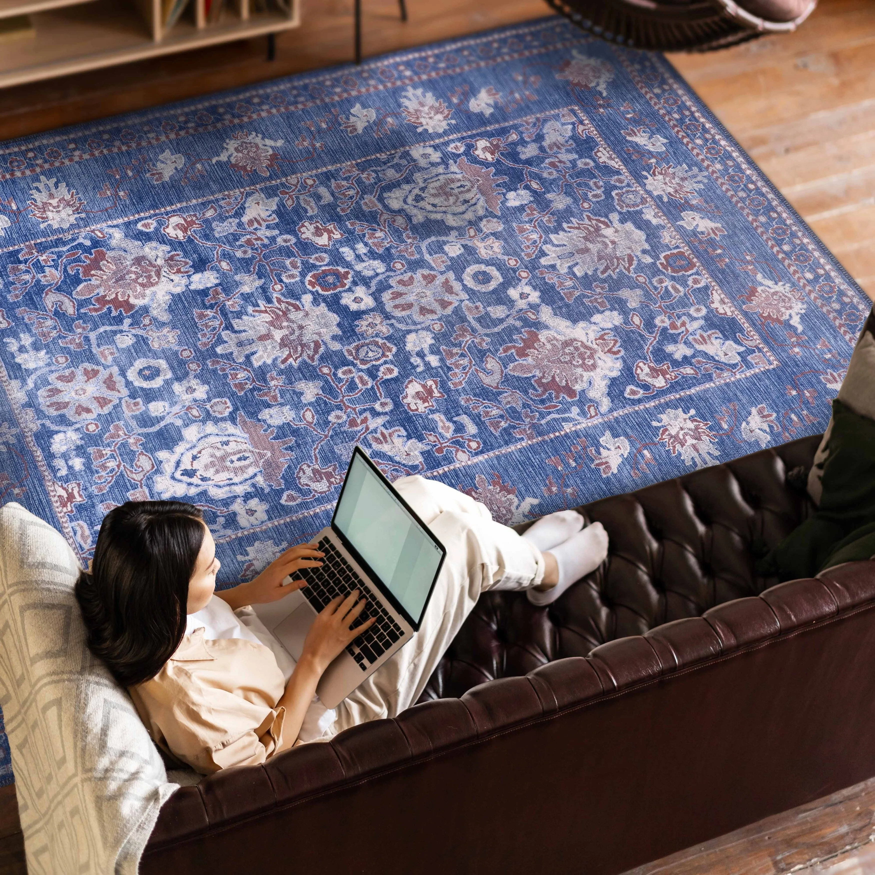 Machine Washable Indoor Rug Floral Pattern Stain Free for Indoor Living Room Bedroom Office Area Rug