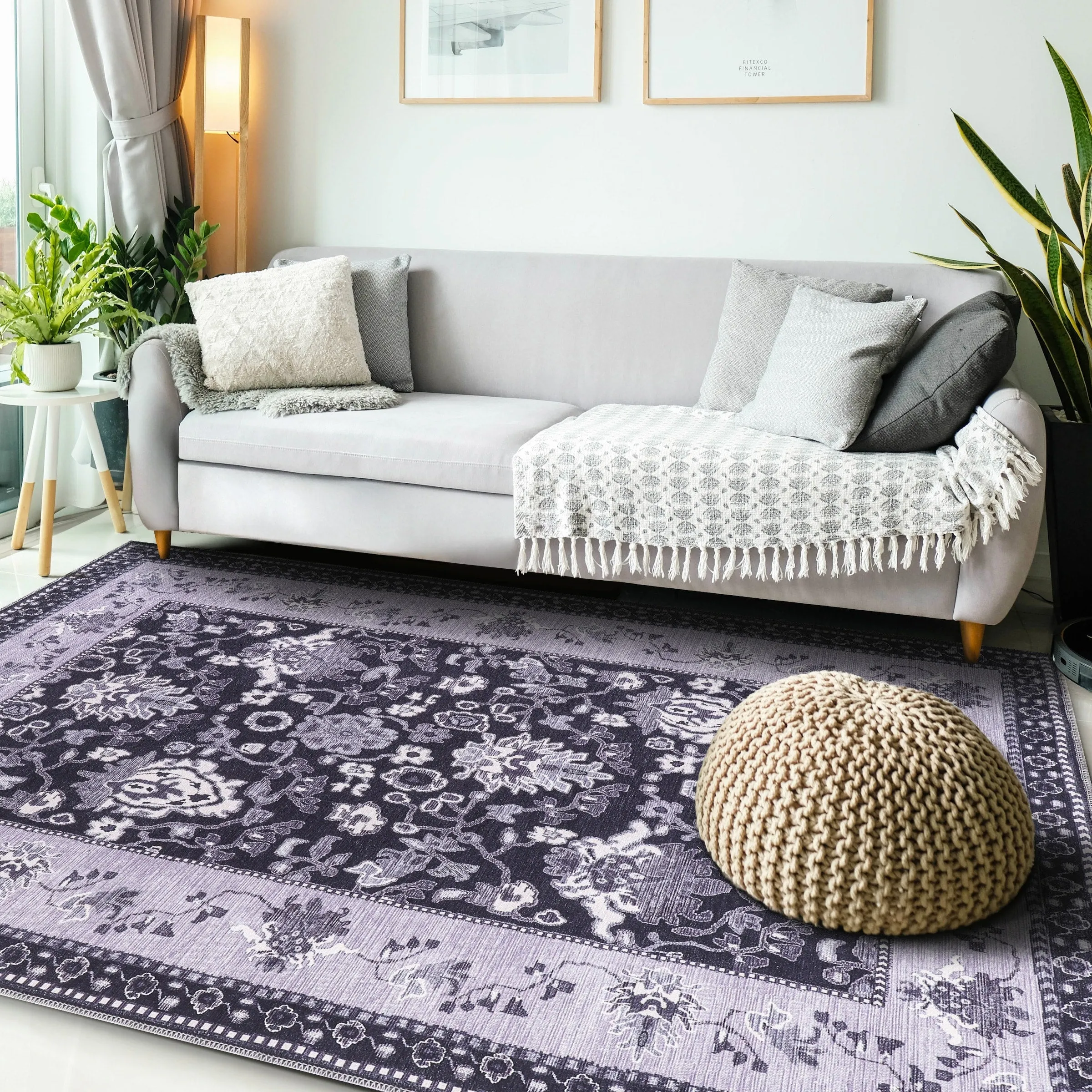 Machine Washable Indoor Rug Floral Pattern Stain Free for Indoor Living Room Bedroom Office Area Rug