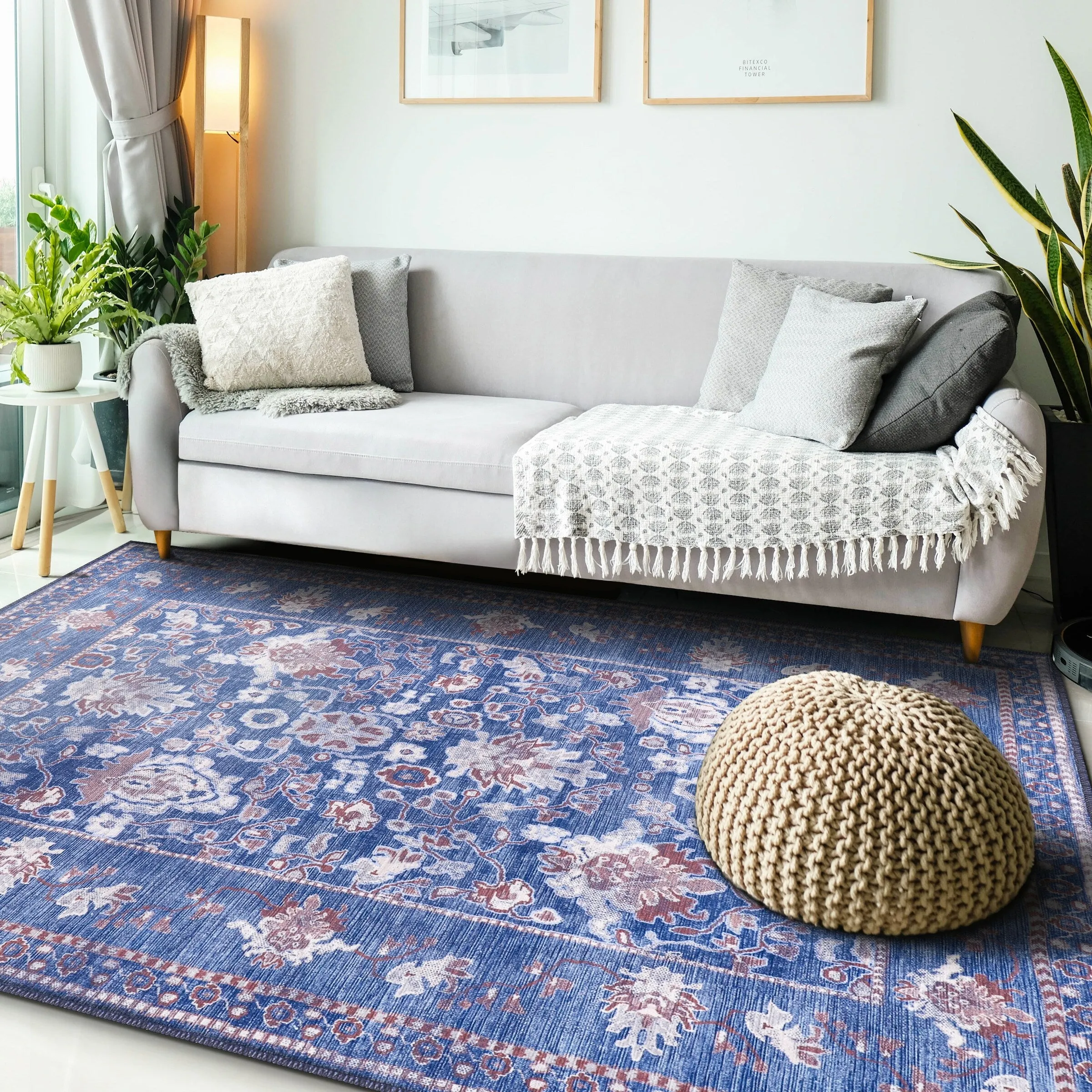 Machine Washable Indoor Rug Floral Pattern Stain Free for Indoor Living Room Bedroom Office Area Rug