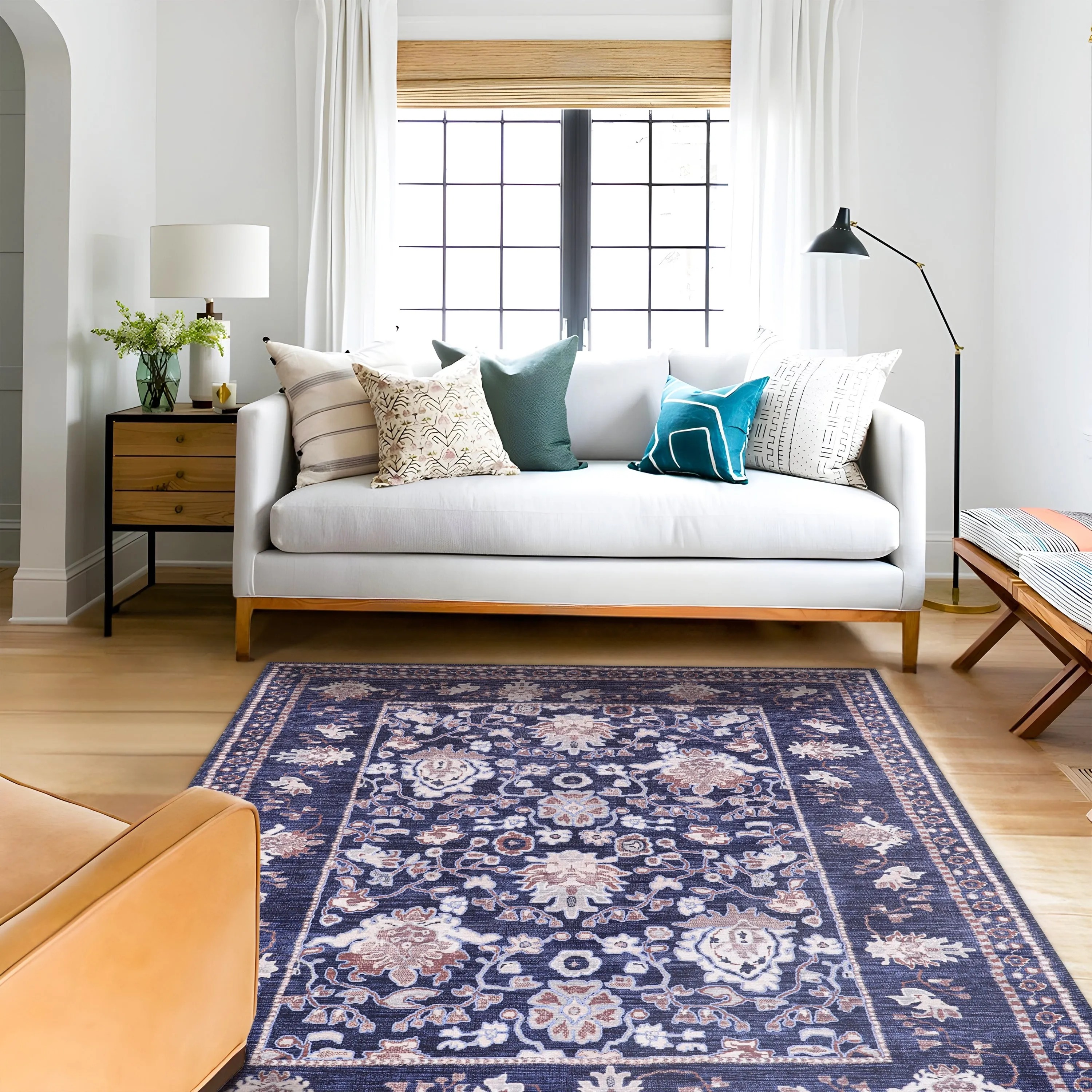 Machine Washable Indoor Rug Floral Pattern Stain Free for Indoor Living Room Bedroom Office Area Rug