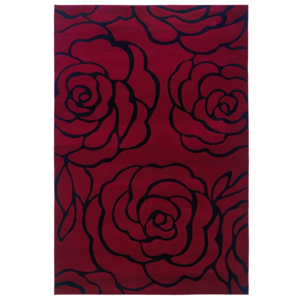 Milan Garnet/Black Floral Area Rug