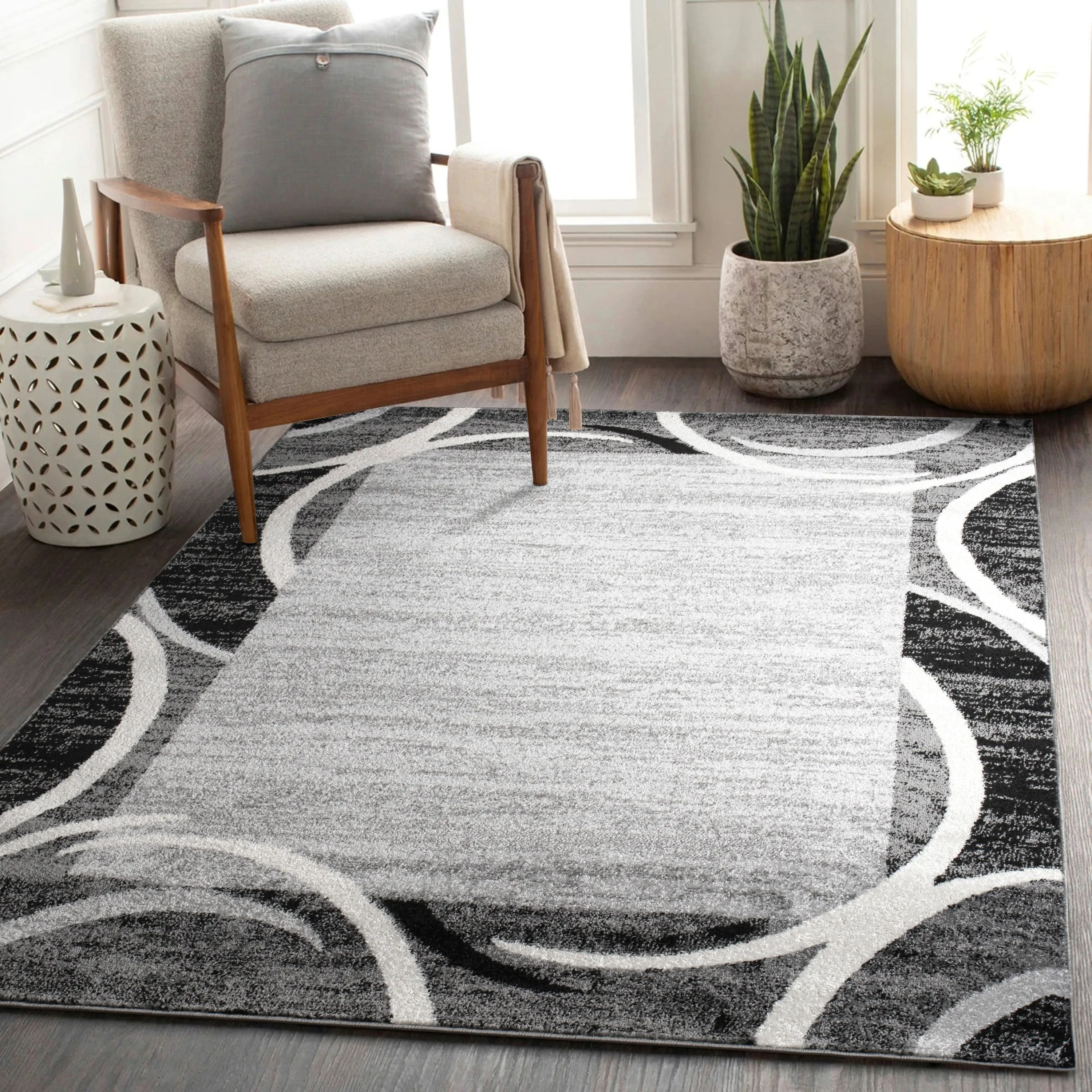 Modern Area Rug for Living Room Classic Design with Border