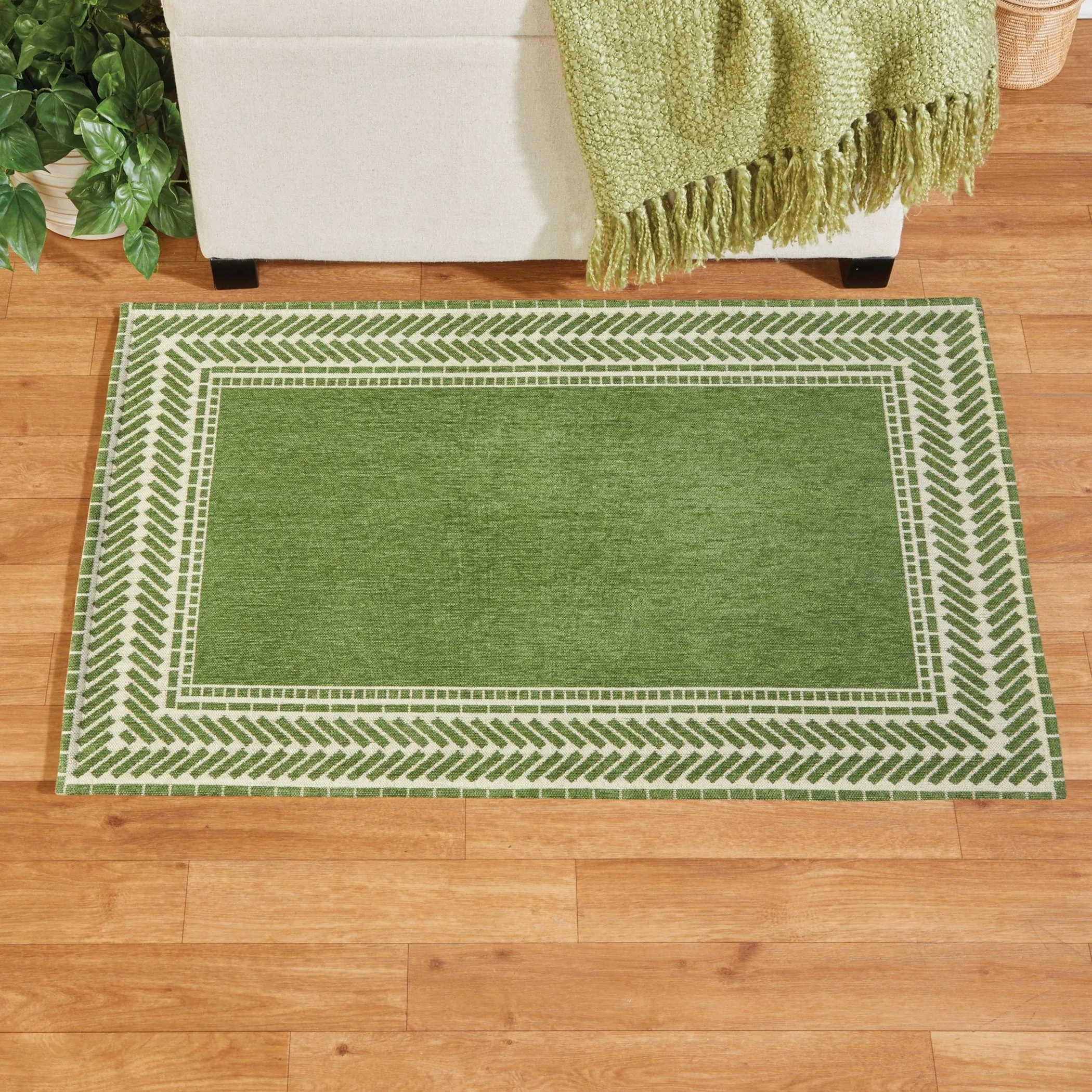Modern Border Chenille Accent Rug