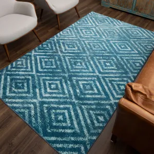 Mohawk Home Teal Geometric Distressed Diamond Area Rug
